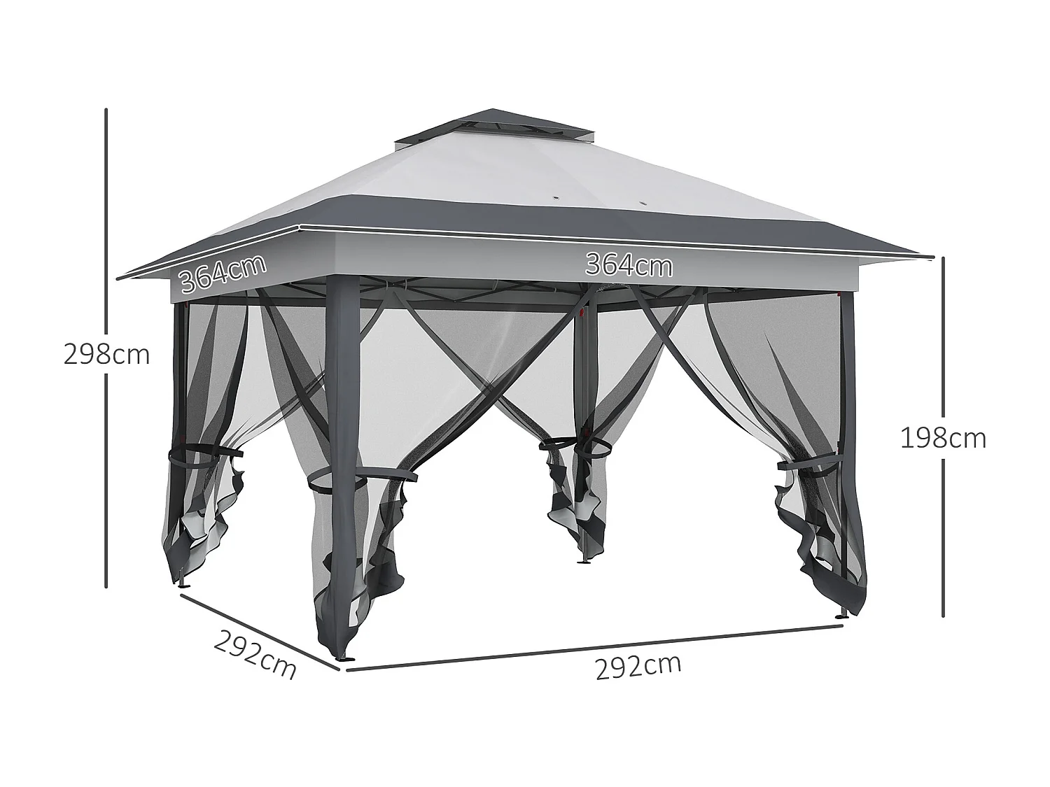 Tonnelle barnum de jardin pop-up pliant 3,64L x 3,64l x 2,98H m acier polyester moustiquaires + sac de transport à roulettes gri