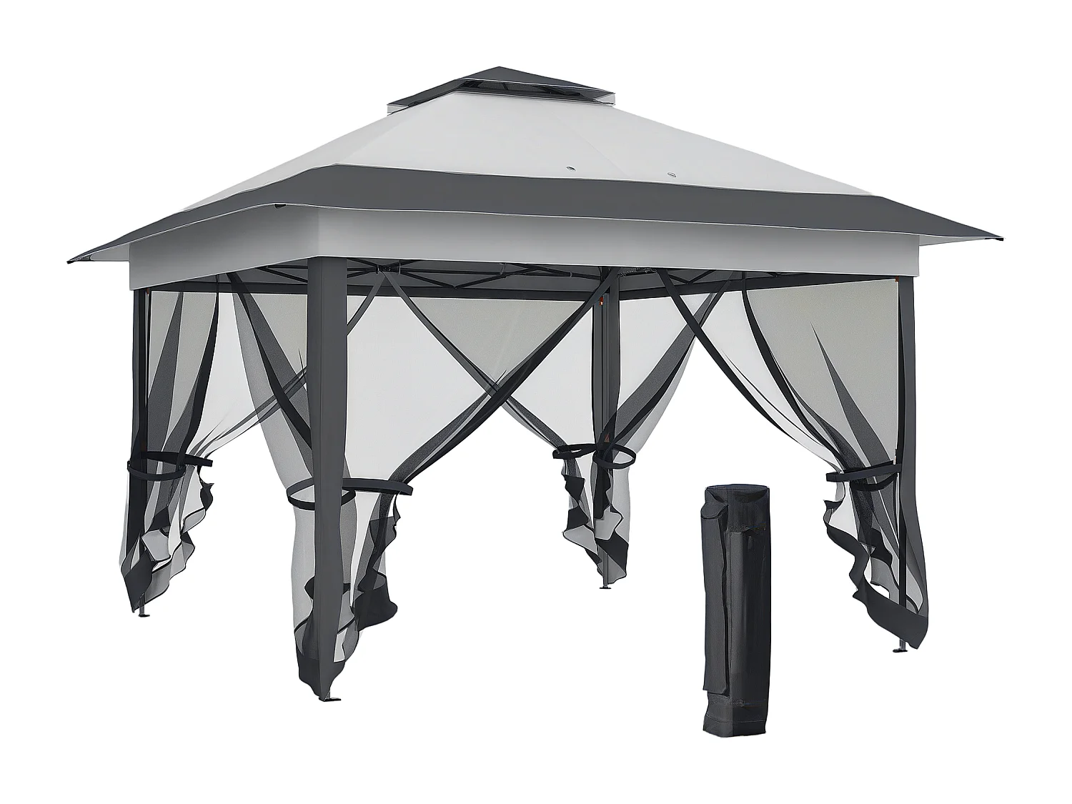 Tonnelle barnum de jardin pop-up pliant 3,64L x 3,64l x 2,98H m acier polyester moustiquaires + sac de transport à roulettes gri
