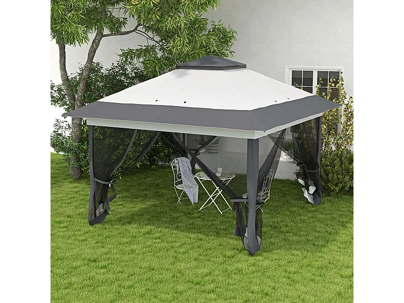 Tonnelle barnum de jardin pop-up pliant 3,64L x 3,64l x 2,98H m acier polyester moustiquaires + sac de transport à roulettes gri