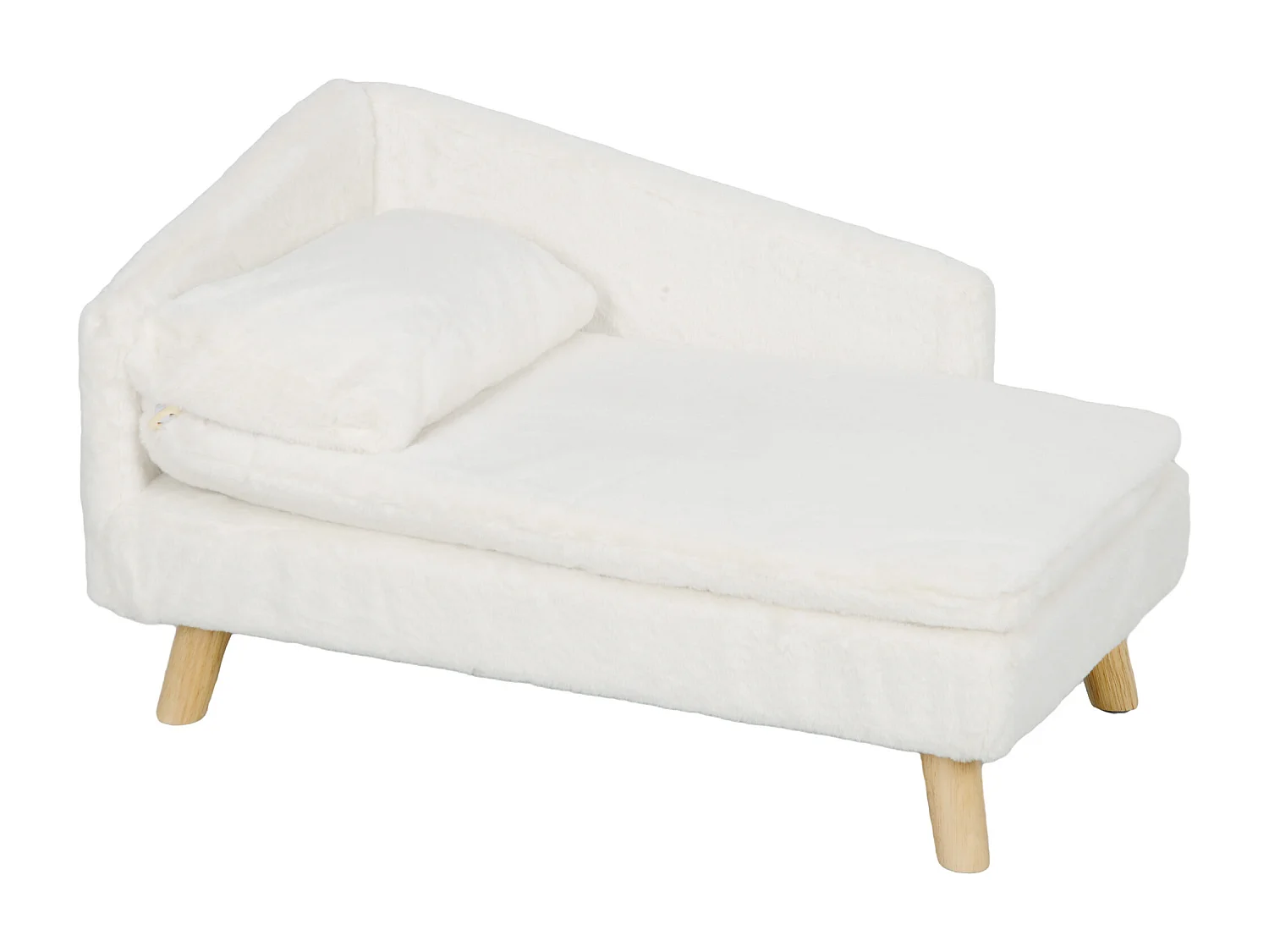 Canapé chien méridienne style scandinave 2 coussins déhoussables bois aspect fourrure crème