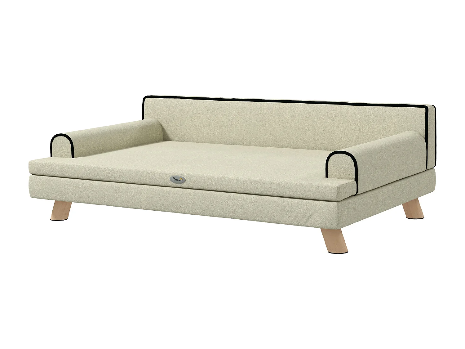 Canapé chien lit pour chien design scandinave coussin moelleux piètement bois dim. 100L x 62l x 32H cm polyester beige