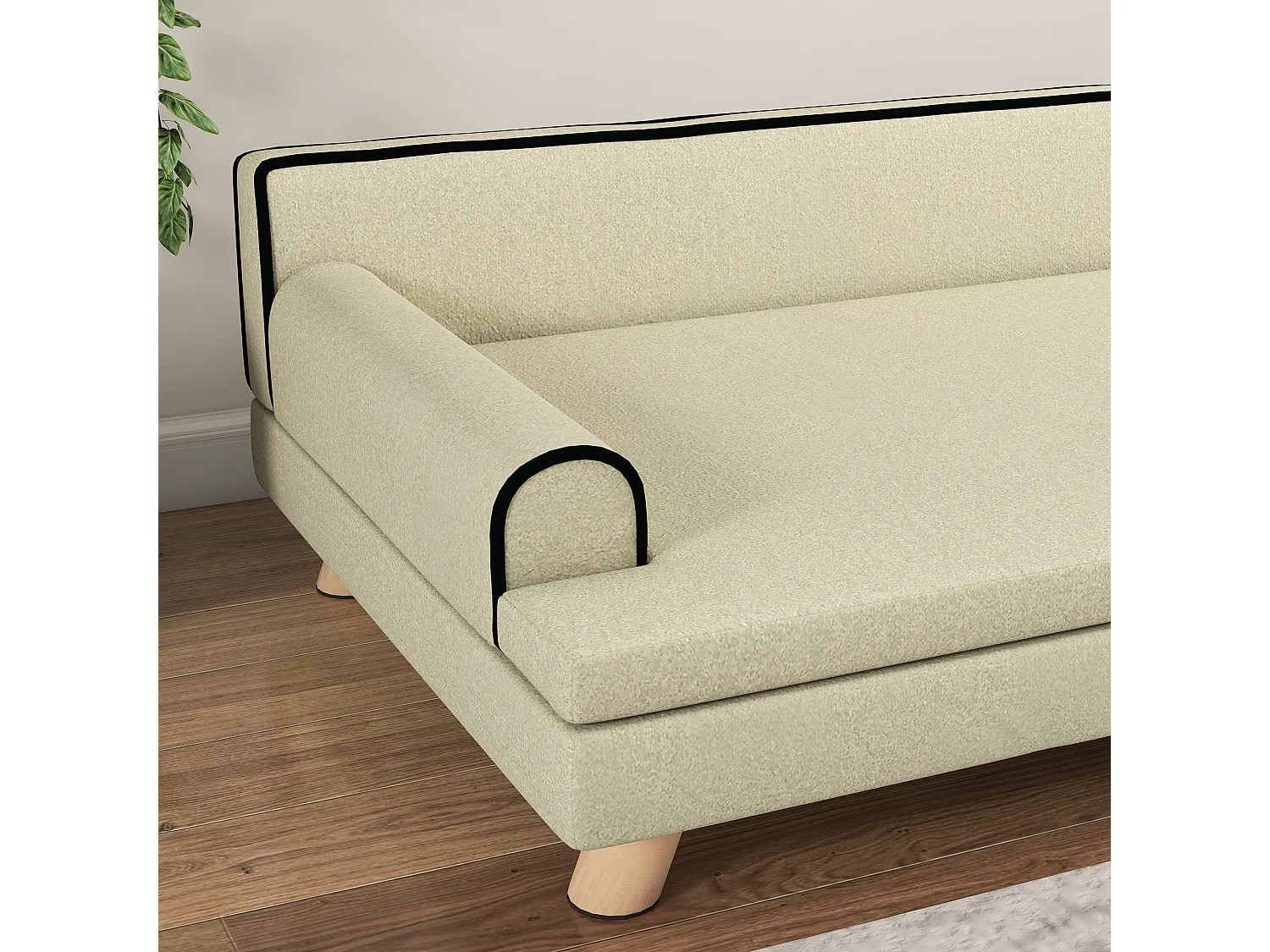 Canapé chien lit pour chien design scandinave coussin moelleux piètement bois dim. 100L x 62l x 32H cm polyester beige