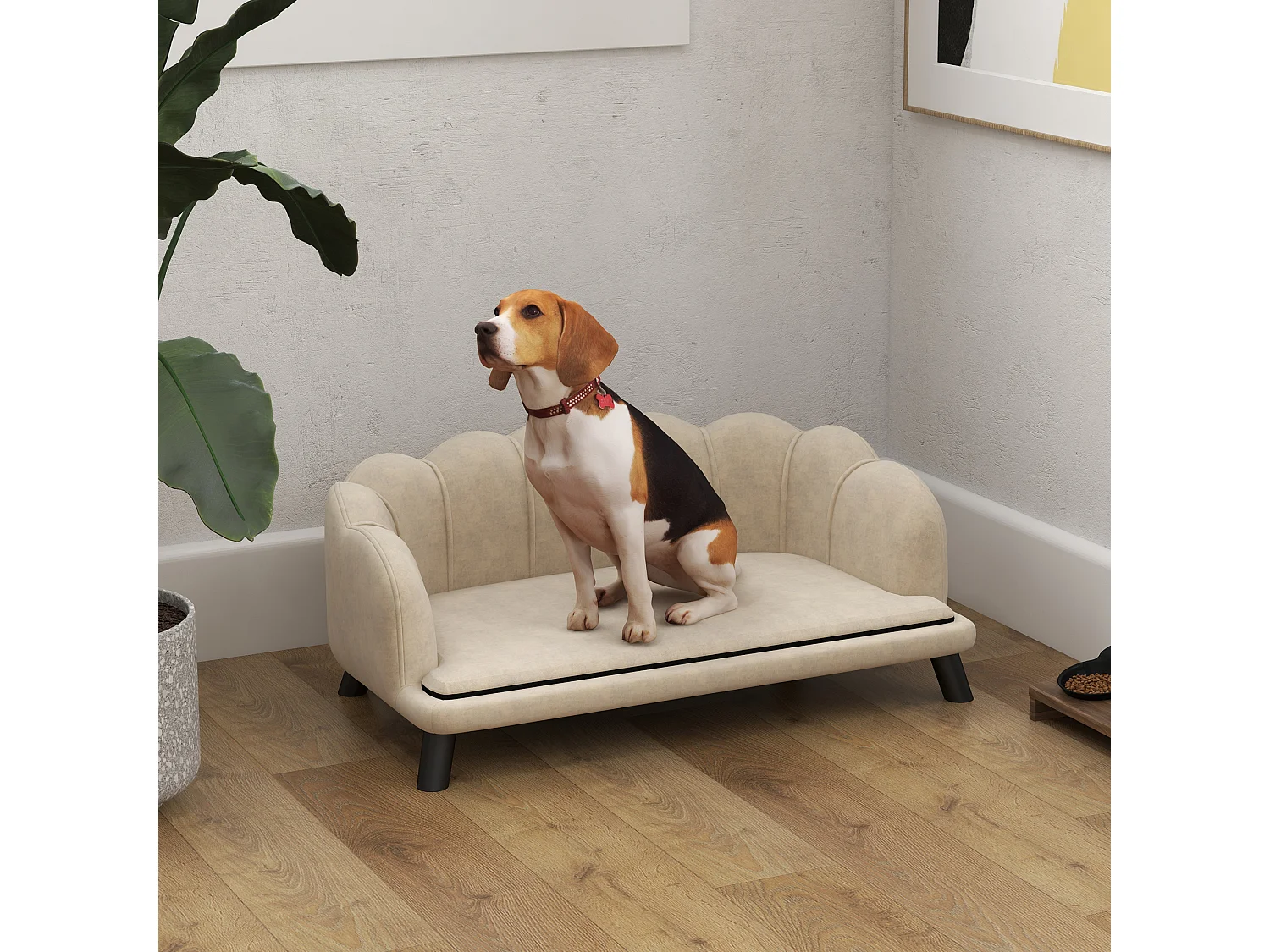 Canapé chien lit pour chien chat design contemporain coquillage dim. 98L x 60l x 35H cm coussin moelleux velours crème