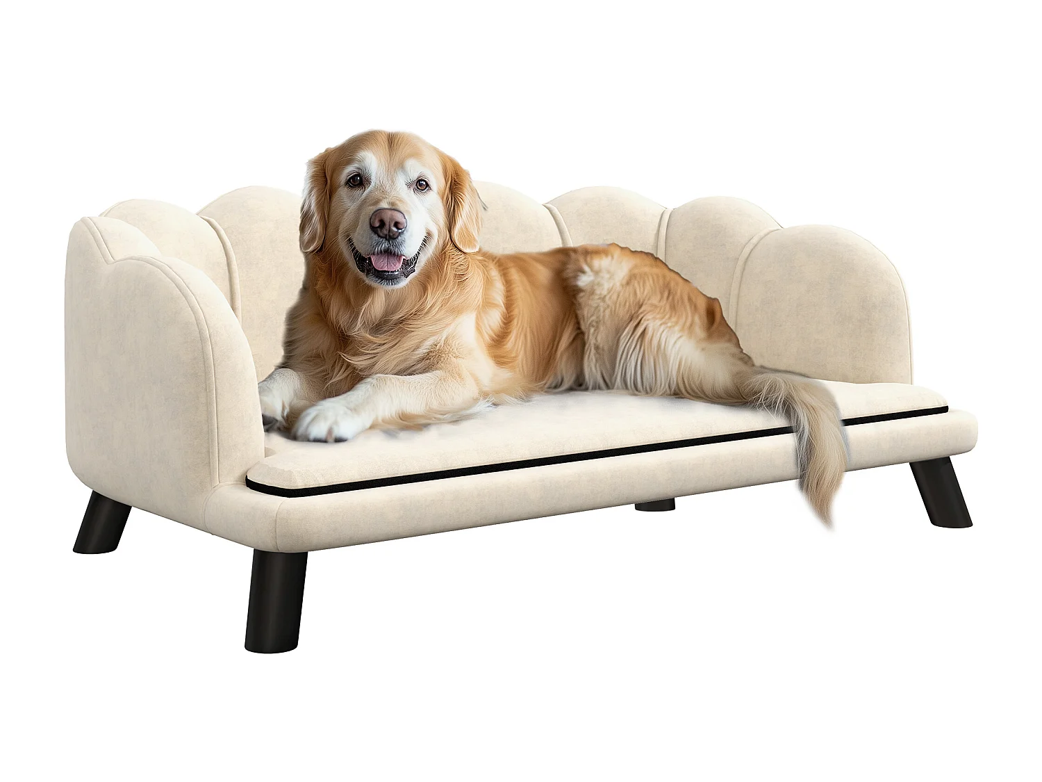 Canapé chien lit pour chien chat design contemporain coquillage dim. 98L x 60l x 35H cm coussin moelleux velours crème