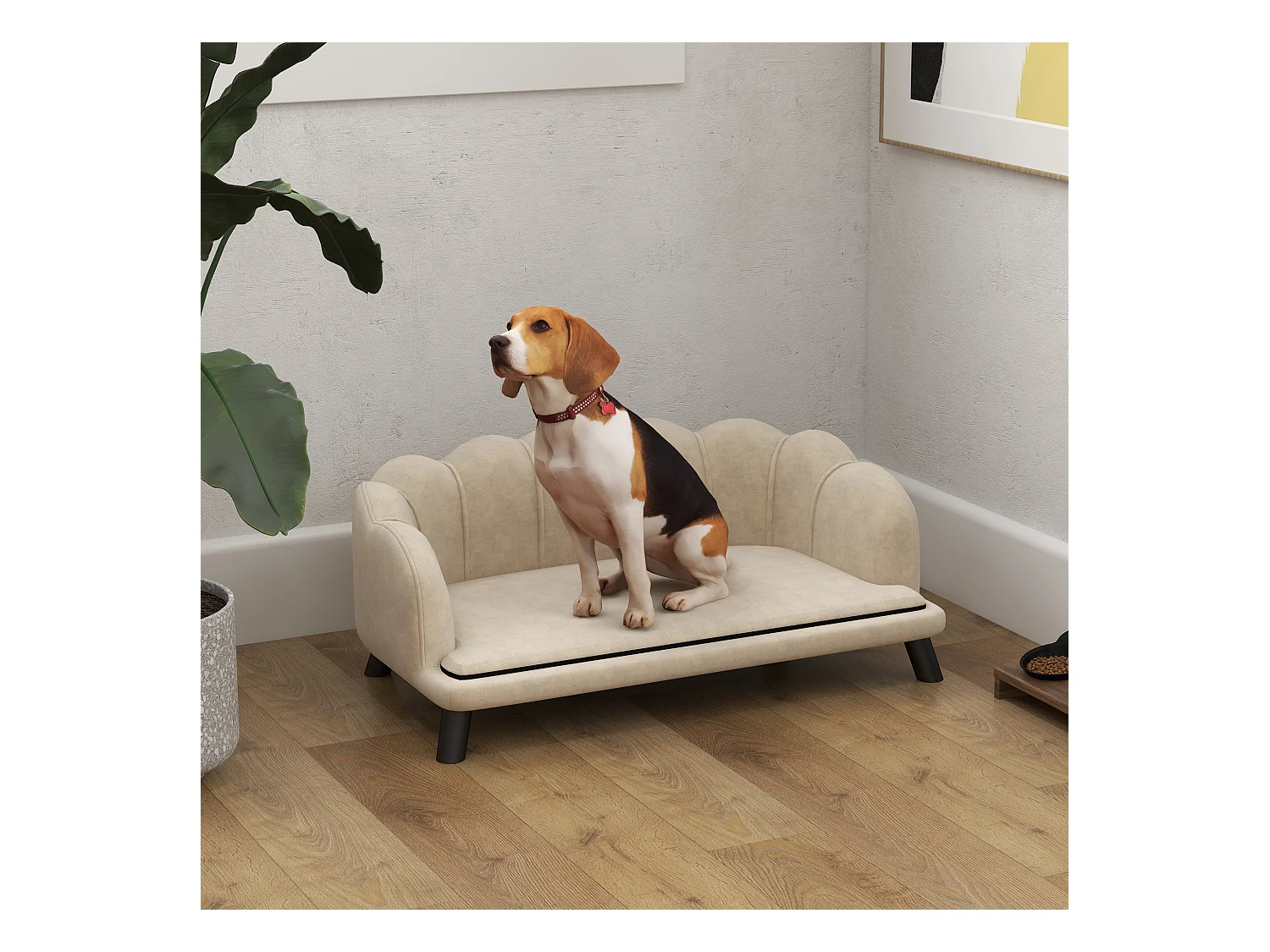 Canapé chien lit pour chien chat design contemporain coquillage dim. 98L x 60l x 35H cm coussin moelleux velours crème