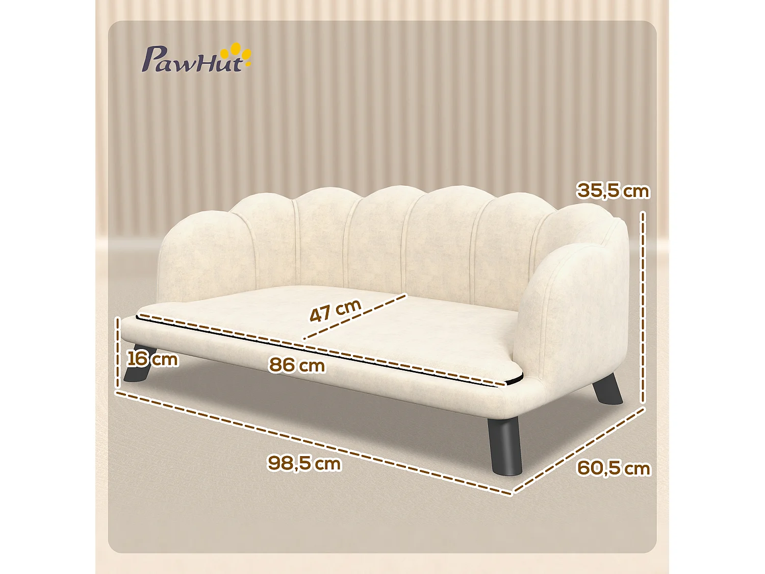 Canapé chien lit pour chien chat design contemporain coquillage dim. 98L x 60l x 35H cm coussin moelleux velours crème