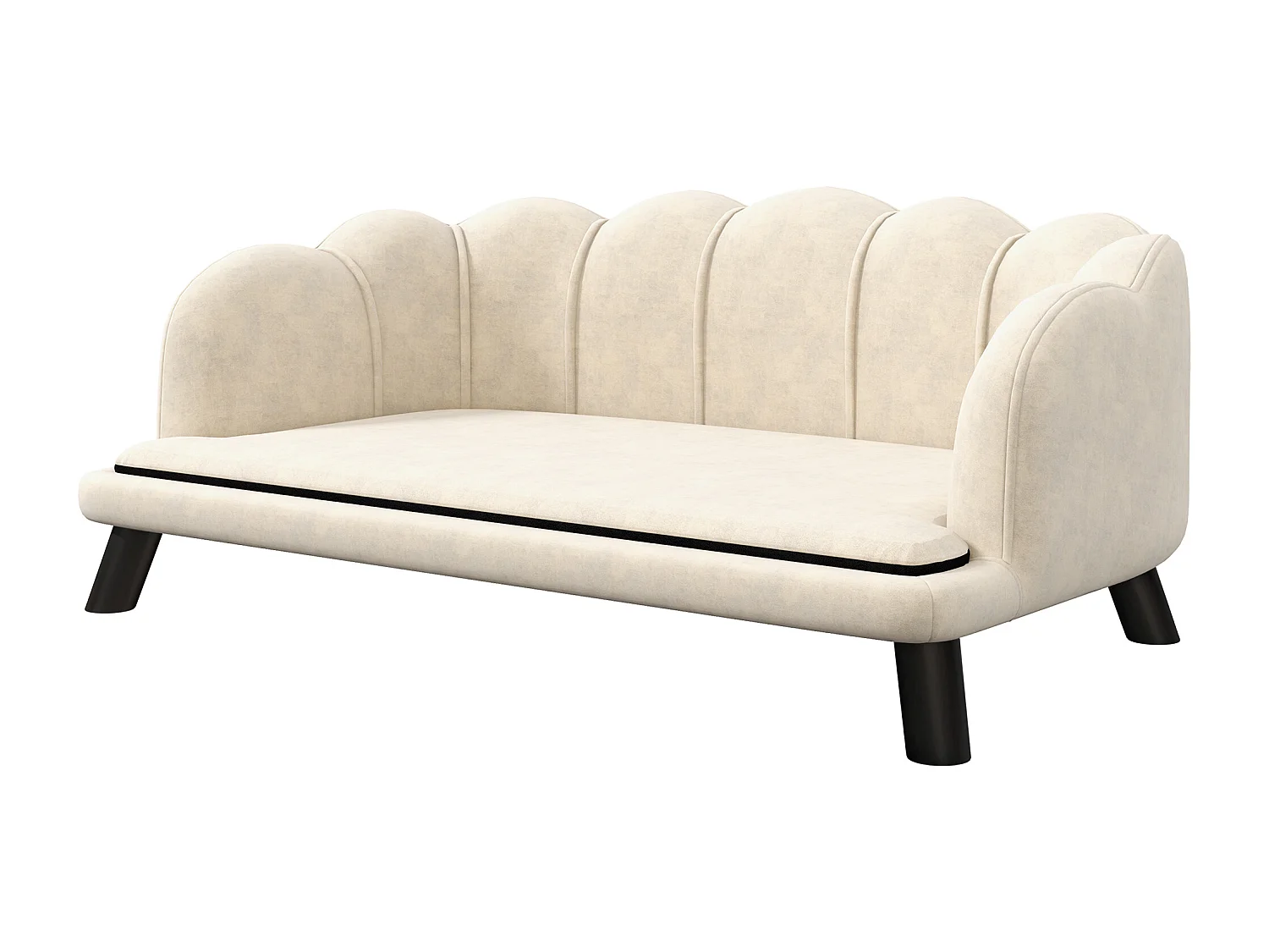 Canapé chien lit pour chien chat design contemporain coquillage dim. 98L x 60l x 35H cm coussin moelleux velours crème