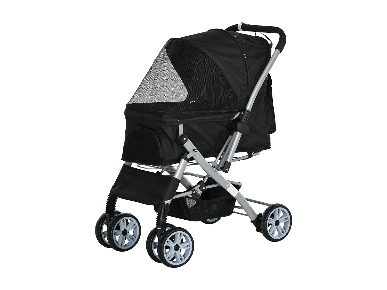 Poussette buggy pliable chien chat panier et sac de rangement attaches sécurité housse réglable poignée réversible acier Oxford noir