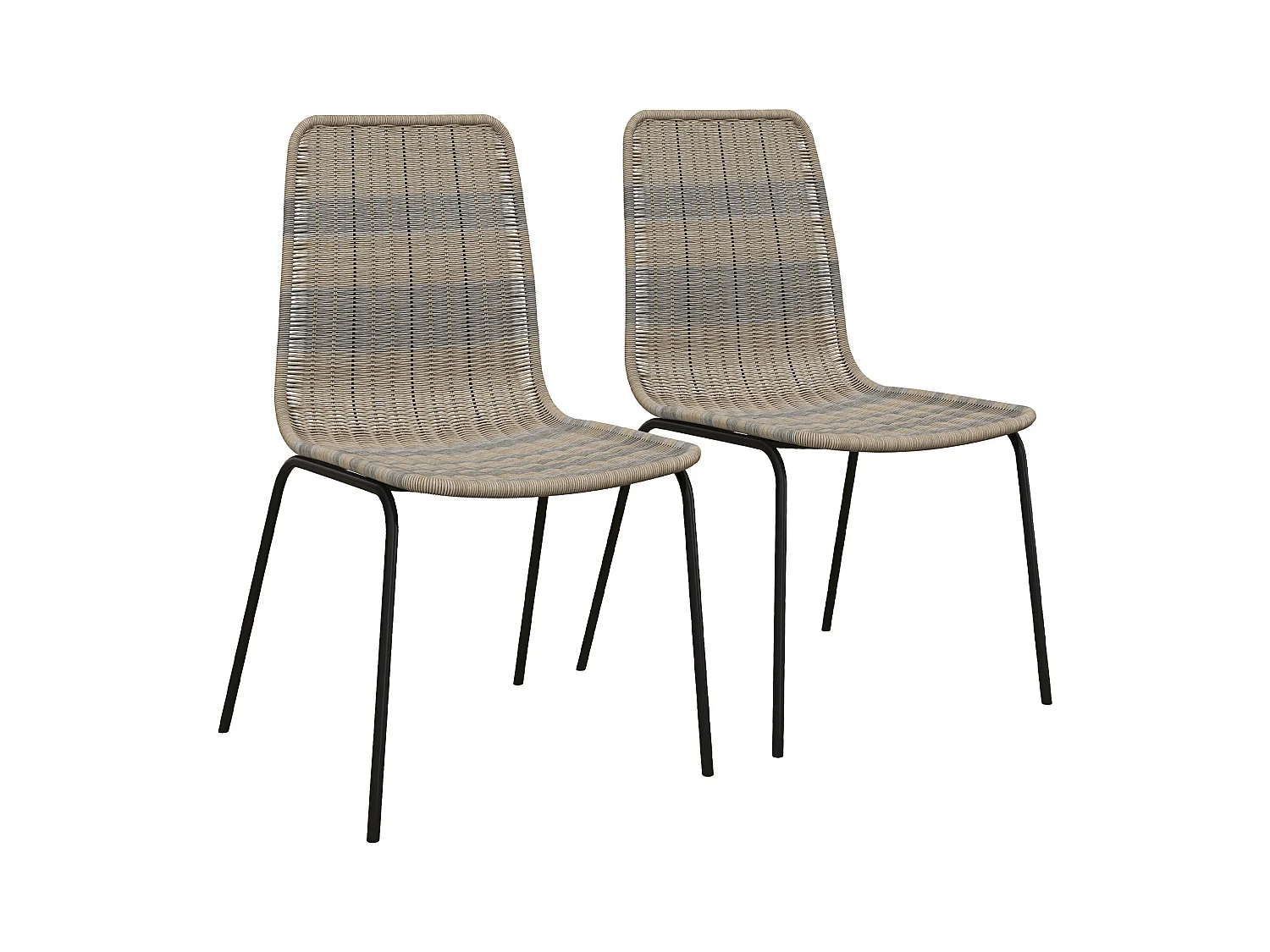 Lot de 2 chaises salle à manger style cosy piètement acier noir résine tressée aspect rotin