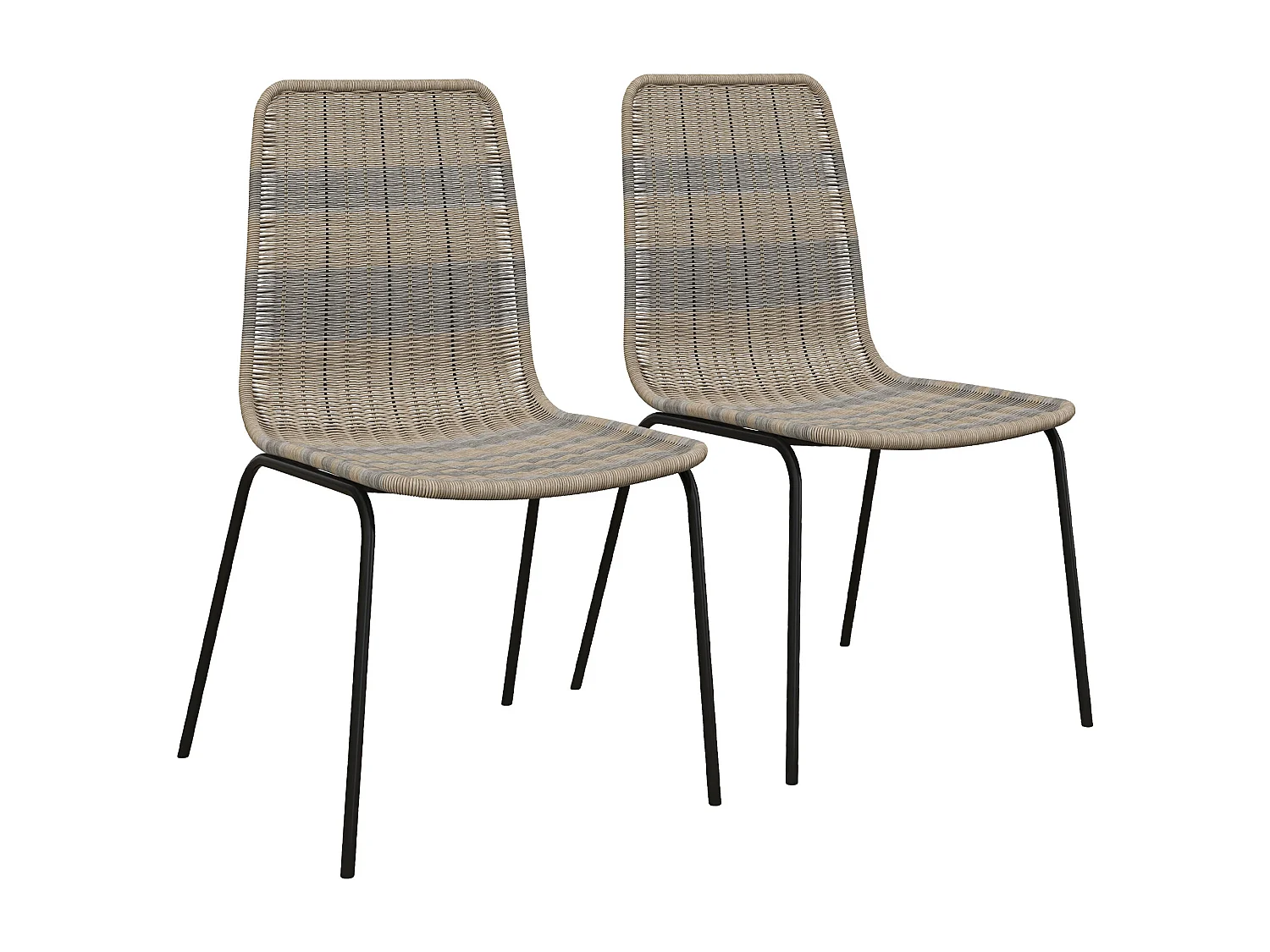 Lot de 2 chaises salle à manger style cosy piètement acier noir résine tressée aspect rotin