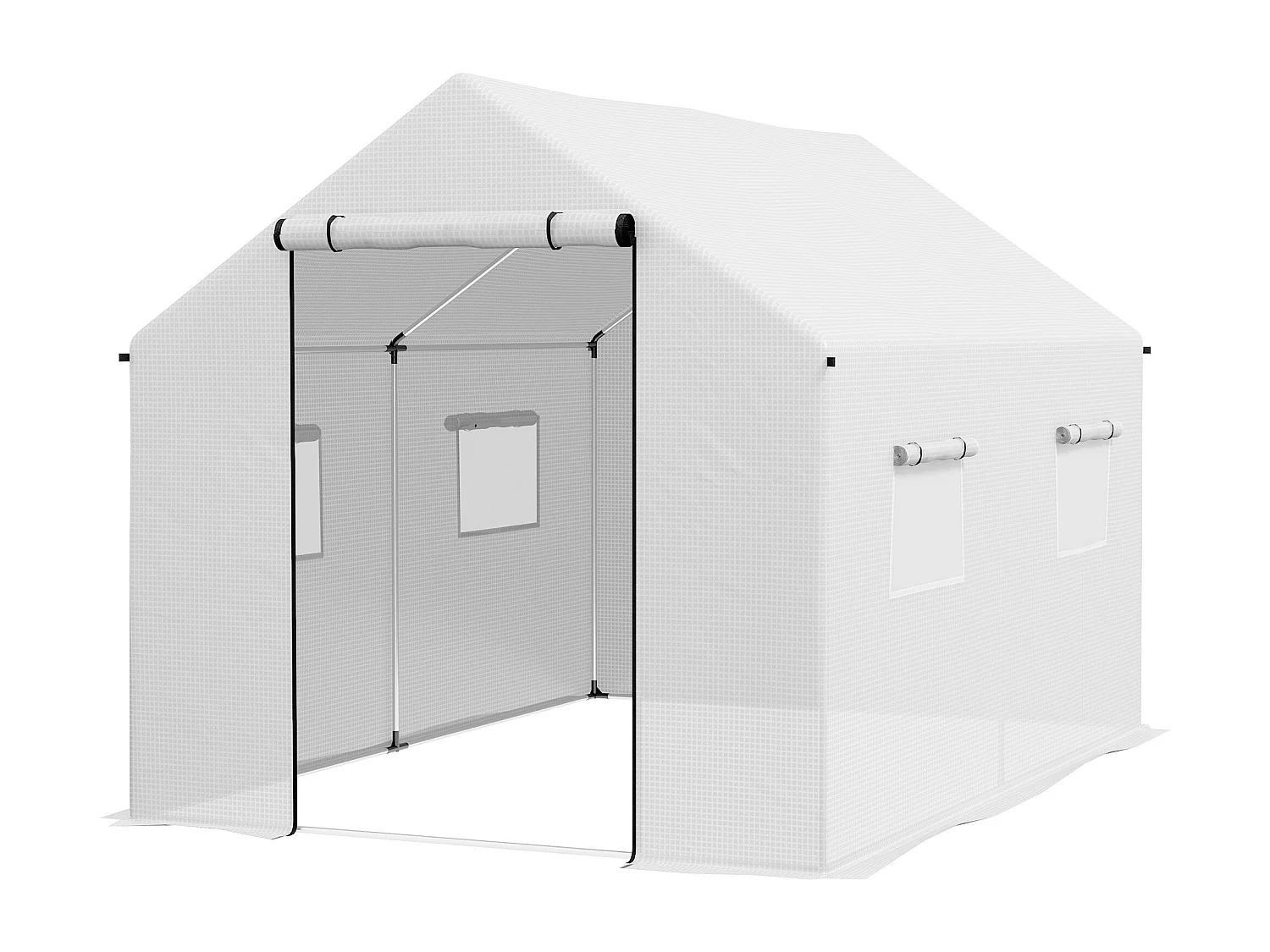 Serre de jardin tunnel 6 m² porte 4 fenêtres acier galvanisé PE blanc