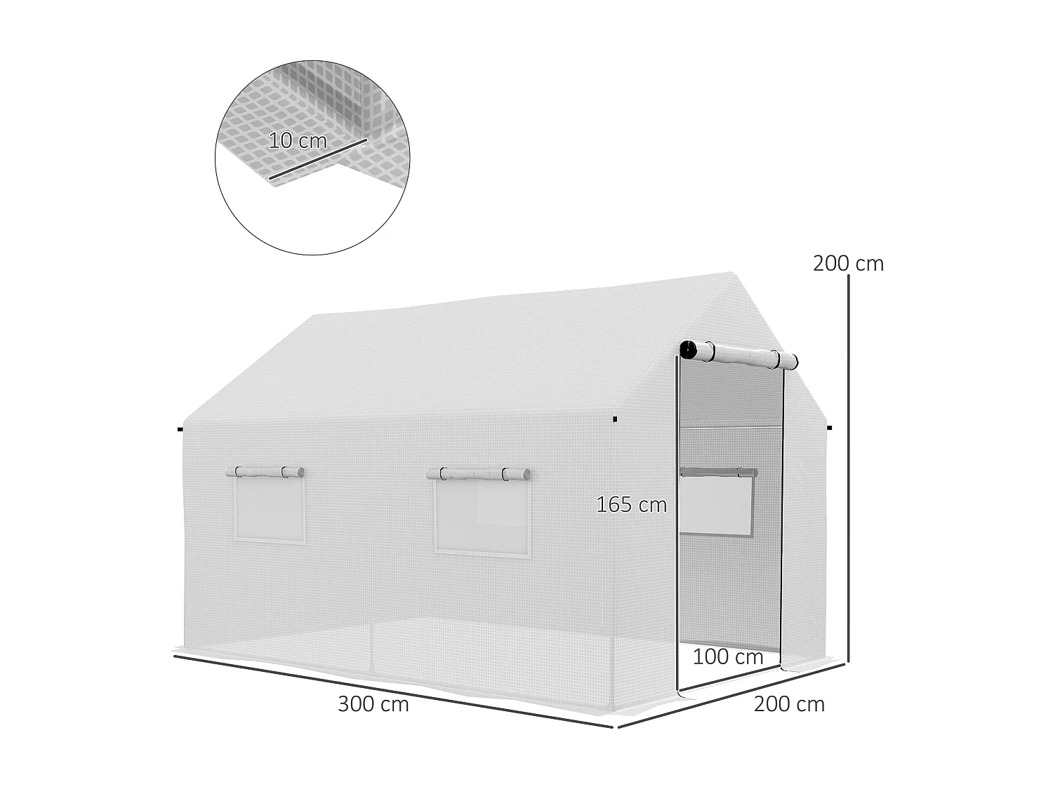 Serre de jardin tunnel 6 m² porte 4 fenêtres acier galvanisé PE blanc