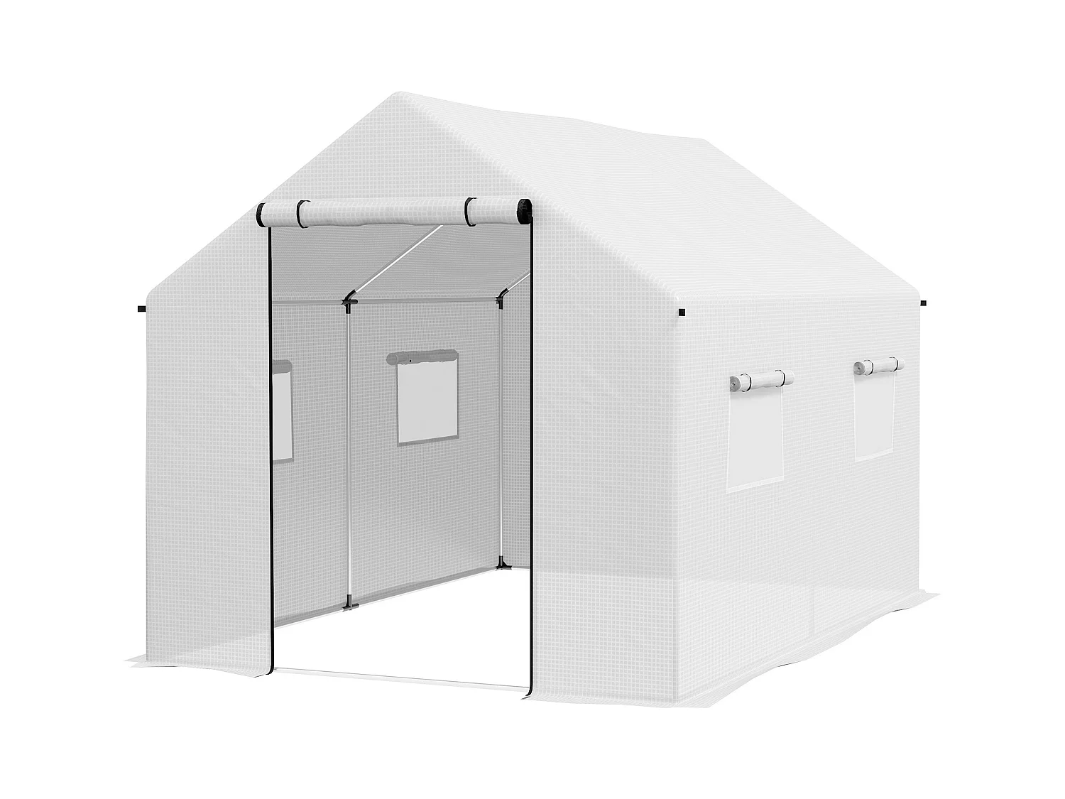 Serre de jardin tunnel 6 m² porte 4 fenêtres acier galvanisé PE blanc