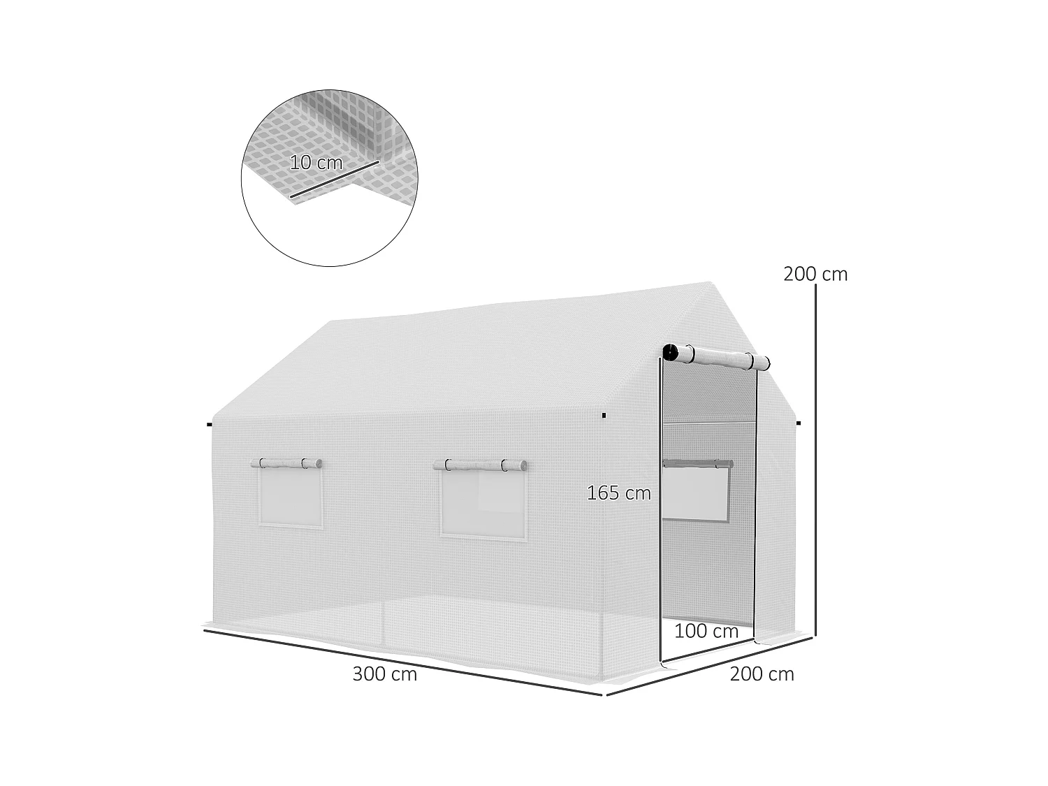 Serre de jardin tunnel 6 m² porte 4 fenêtres acier galvanisé PE blanc