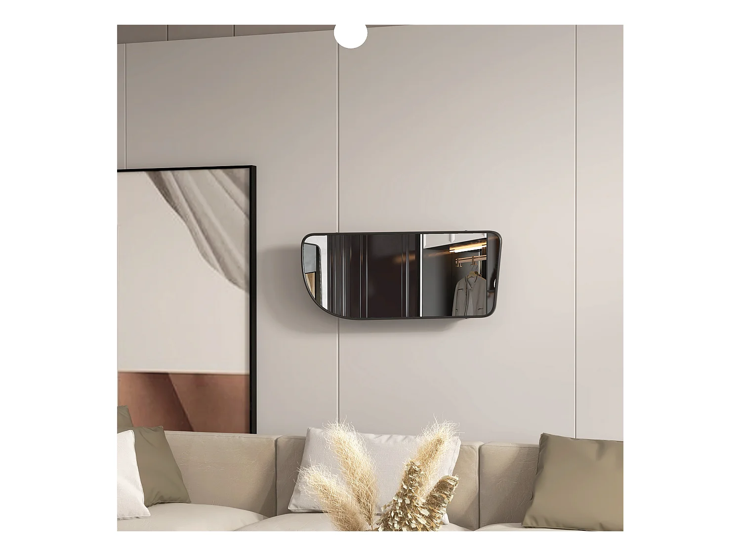 Miroir mural forme organique dim. 40L x 86H cm - 3 étagères - cadre métal noir