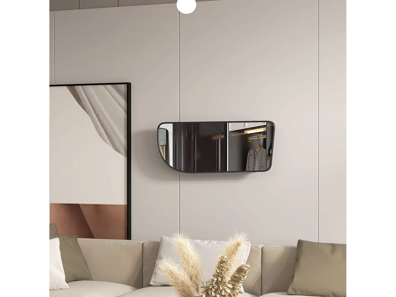 Miroir mural forme organique dim. 40L x 86H cm - 3 étagères - cadre métal noir