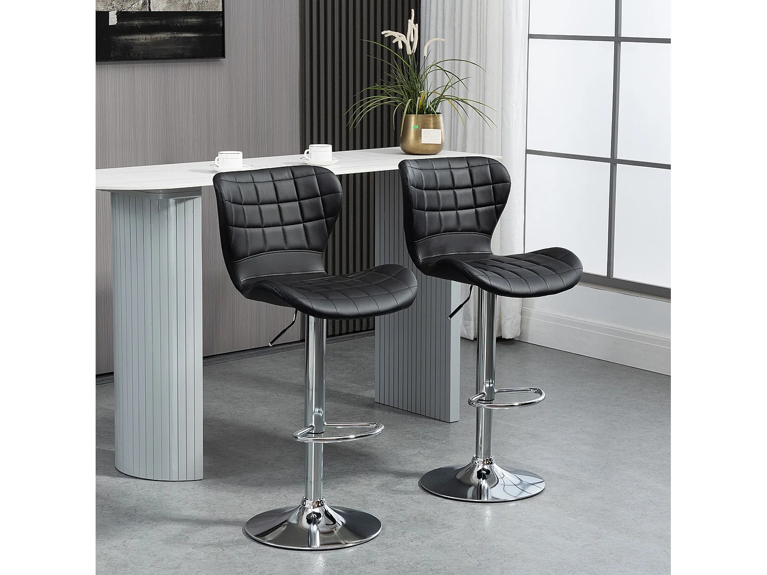 Lot de 2 tabourets de bar design contemporain hauteur d'assise réglable 59-81 cm pivotant 360° PU noir