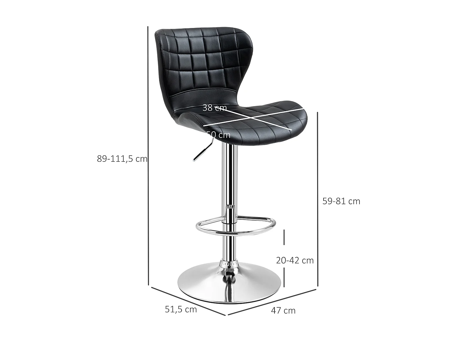 Lot de 2 tabourets de bar design contemporain hauteur d'assise réglable 59-81 cm pivotant 360° PU noir
