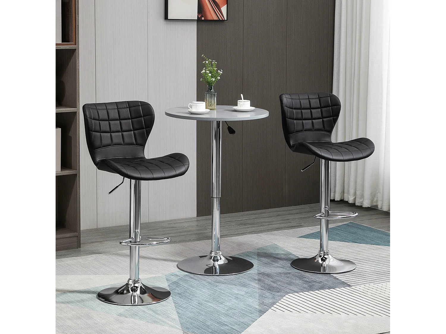 Lot de 2 tabourets de bar design contemporain hauteur d'assise réglable 59-81 cm pivotant 360° PU noir