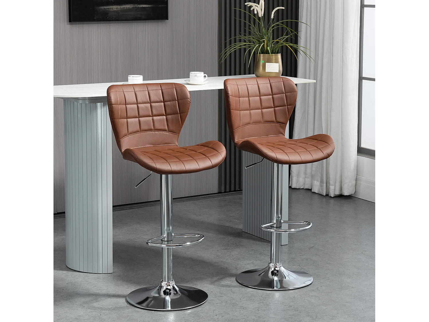 Lot de 2 tabourets de bar design contemporain hauteur d'assise réglable 59-81 cm pivotant 360° PU marron
