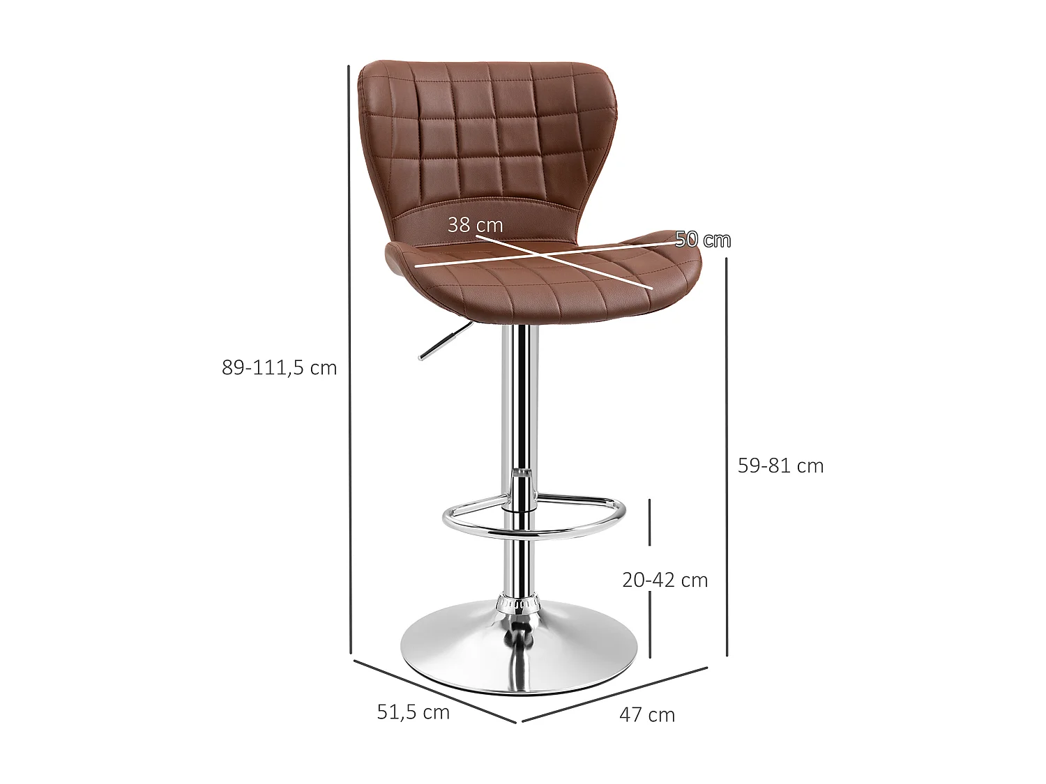 Lot de 2 tabourets de bar design contemporain hauteur d'assise réglable 59-81 cm pivotant 360° PU marron