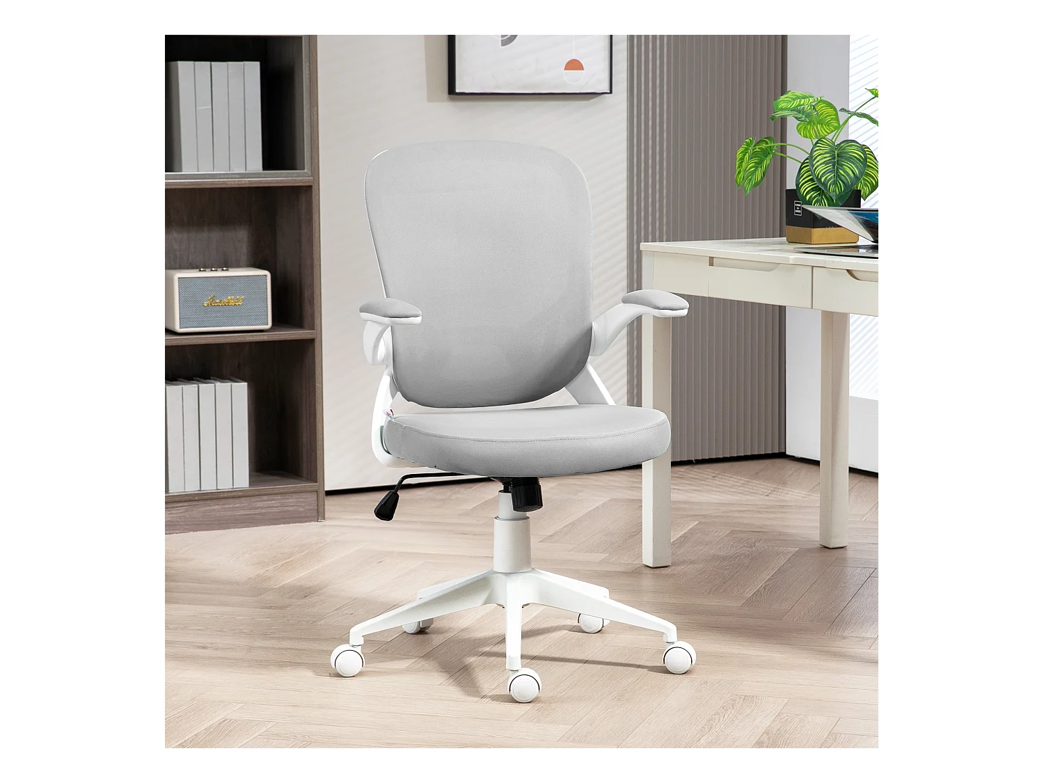 Chaise de bureau design ergonomique réglable accoudoirs relevables maille tissu gris