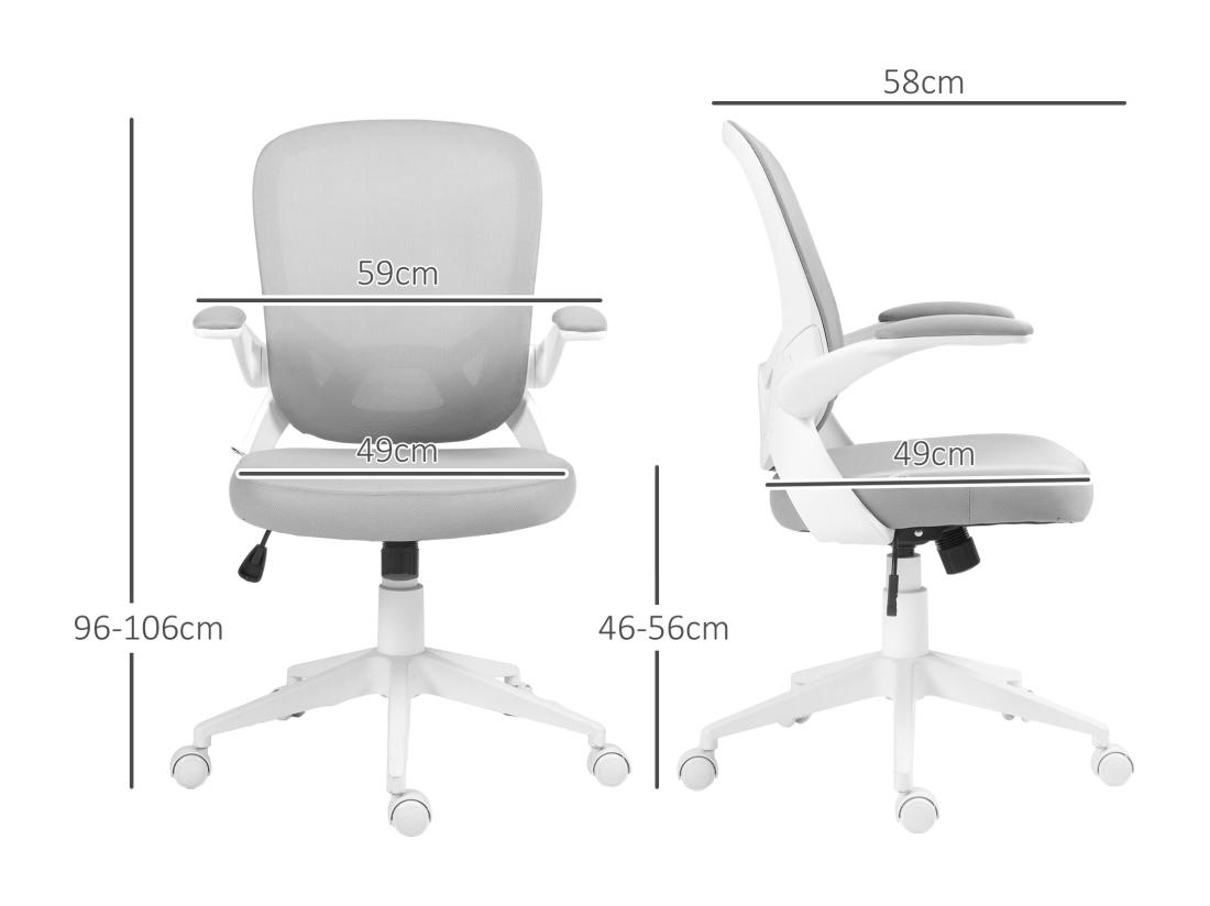 vente unique Chaise de bureau design ergonomique réglable accoudoirs relevables maille tissu gris