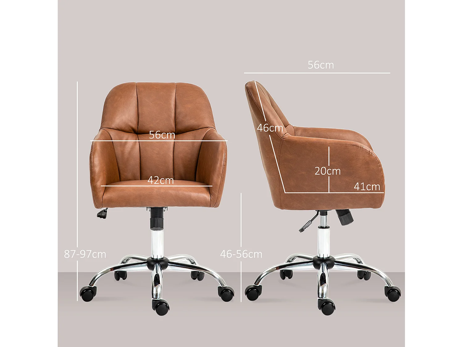 Chaise de bureau manager ergonomique style Chesterfield métal chromé synthétique camel