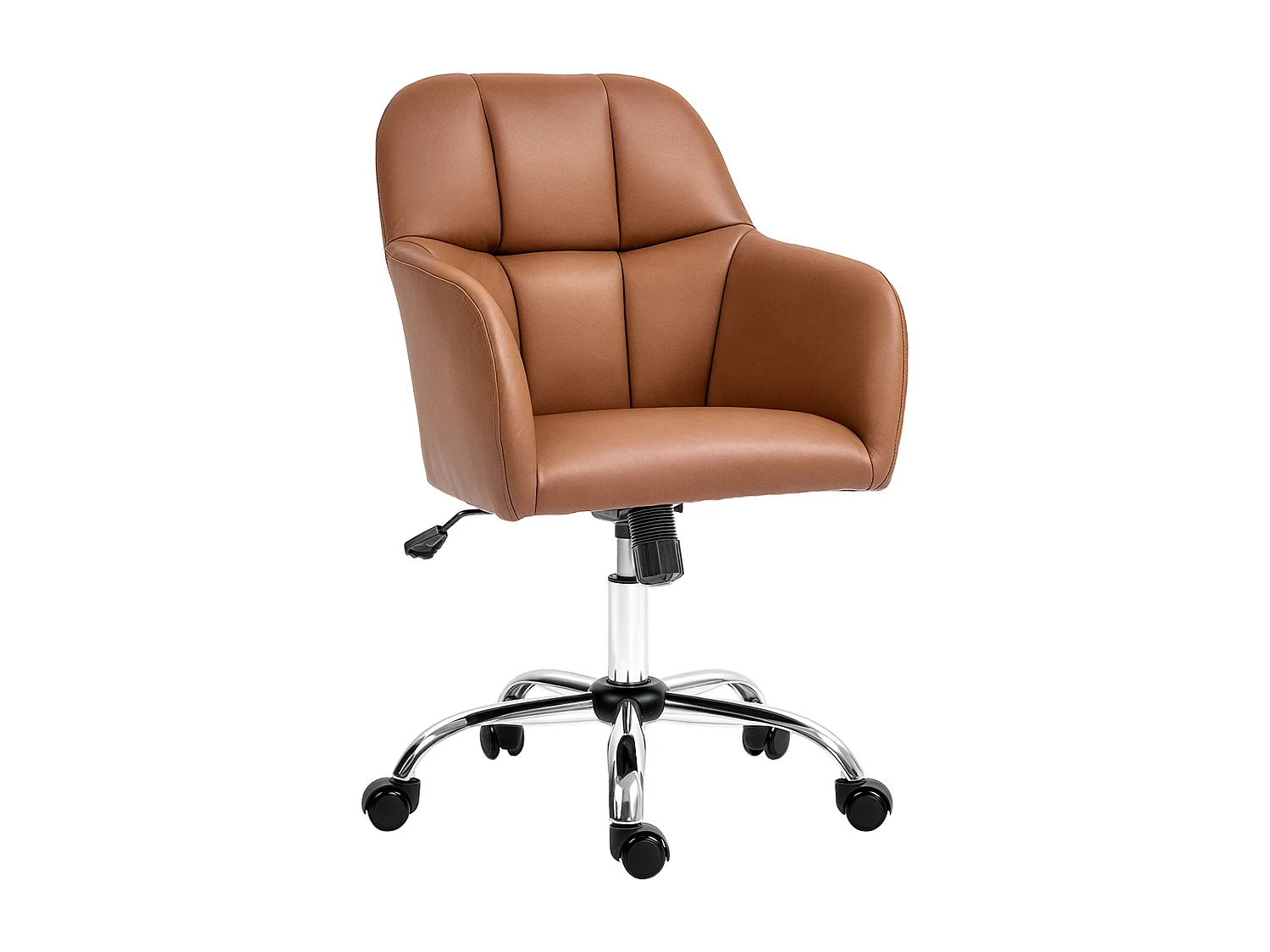 Chaise de bureau manager ergonomique style Chesterfield métal chromé synthétique camel