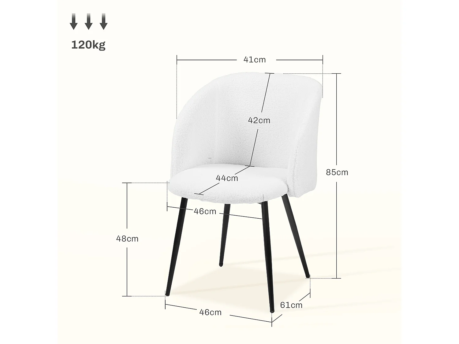 Chaises de visiteur design - lot de 2 chaises - piètement incliné effilé acier noir - revêtement effet laine bouclée blanc