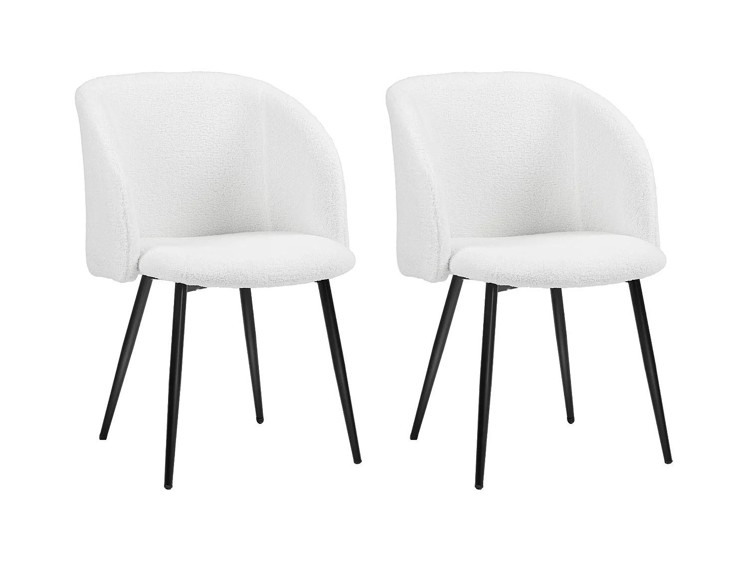 Chaises de visiteur design - lot de 2 chaises - piètement incliné effilé acier noir - revêtement effet laine bouclée blanc