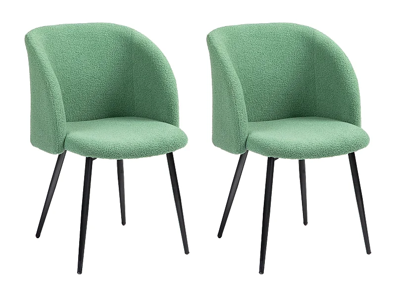 Chaises de visiteur design - lot de 2 chaises - piètement incliné effilé acier noir - revêtement effet laine bouclée vert