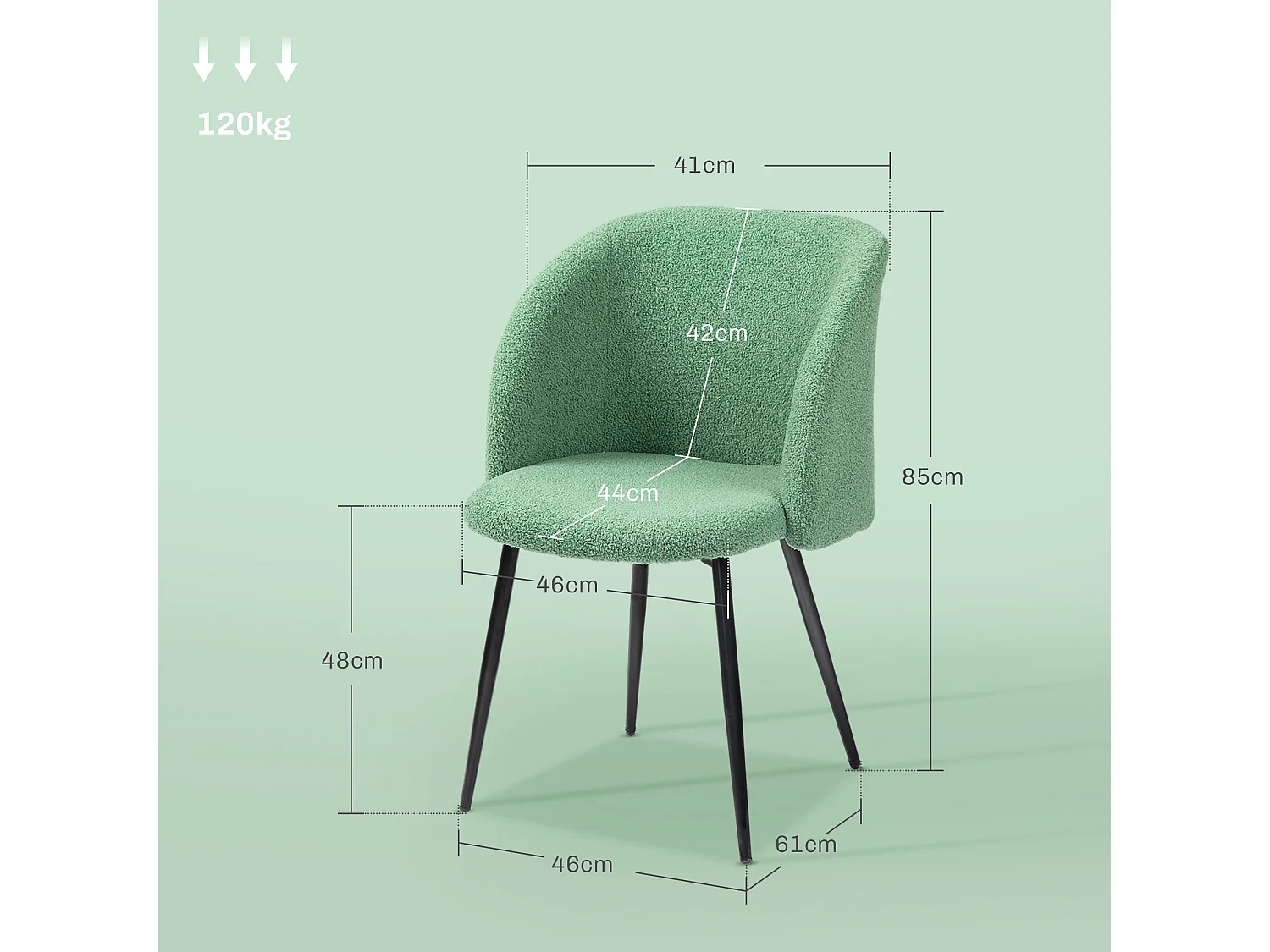 Chaises de visiteur design - lot de 2 chaises - piètement incliné effilé acier noir - revêtement effet laine bouclée vert