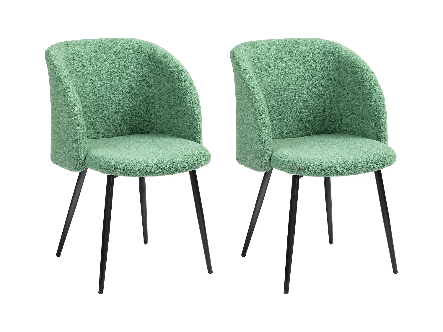 Chaises de visiteur design - lot de 2 chaises - piètement incliné effilé acier noir - revêtement effet laine bouclée vert
