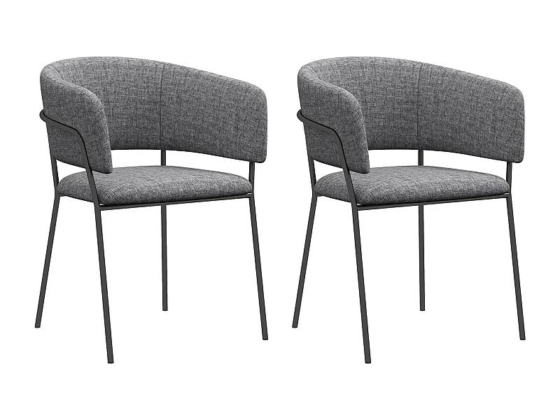 Lot de 2 chaises design piètement acier noir aspect velours gris