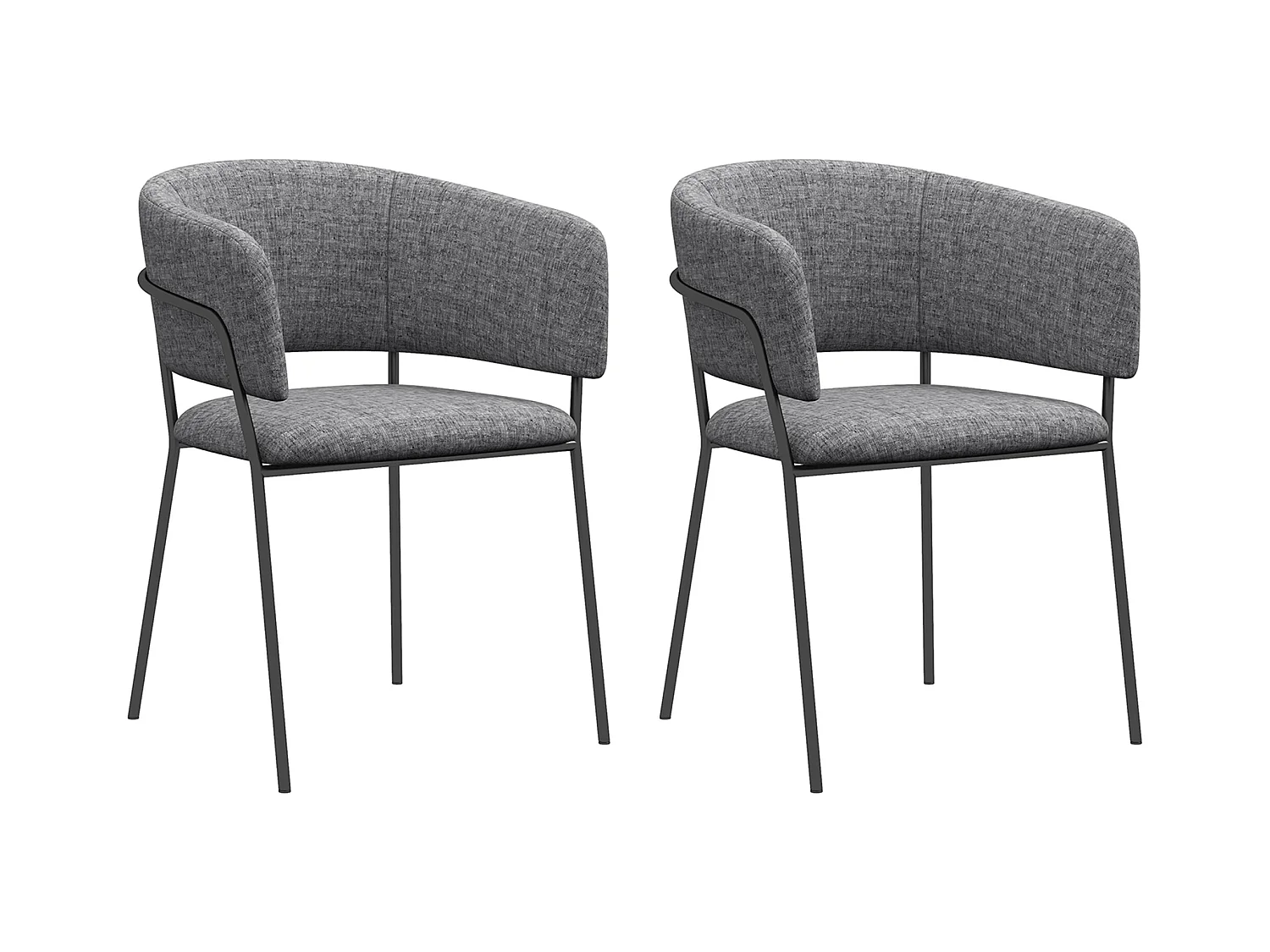 Lot de 2 chaises design piètement acier noir aspect velours gris