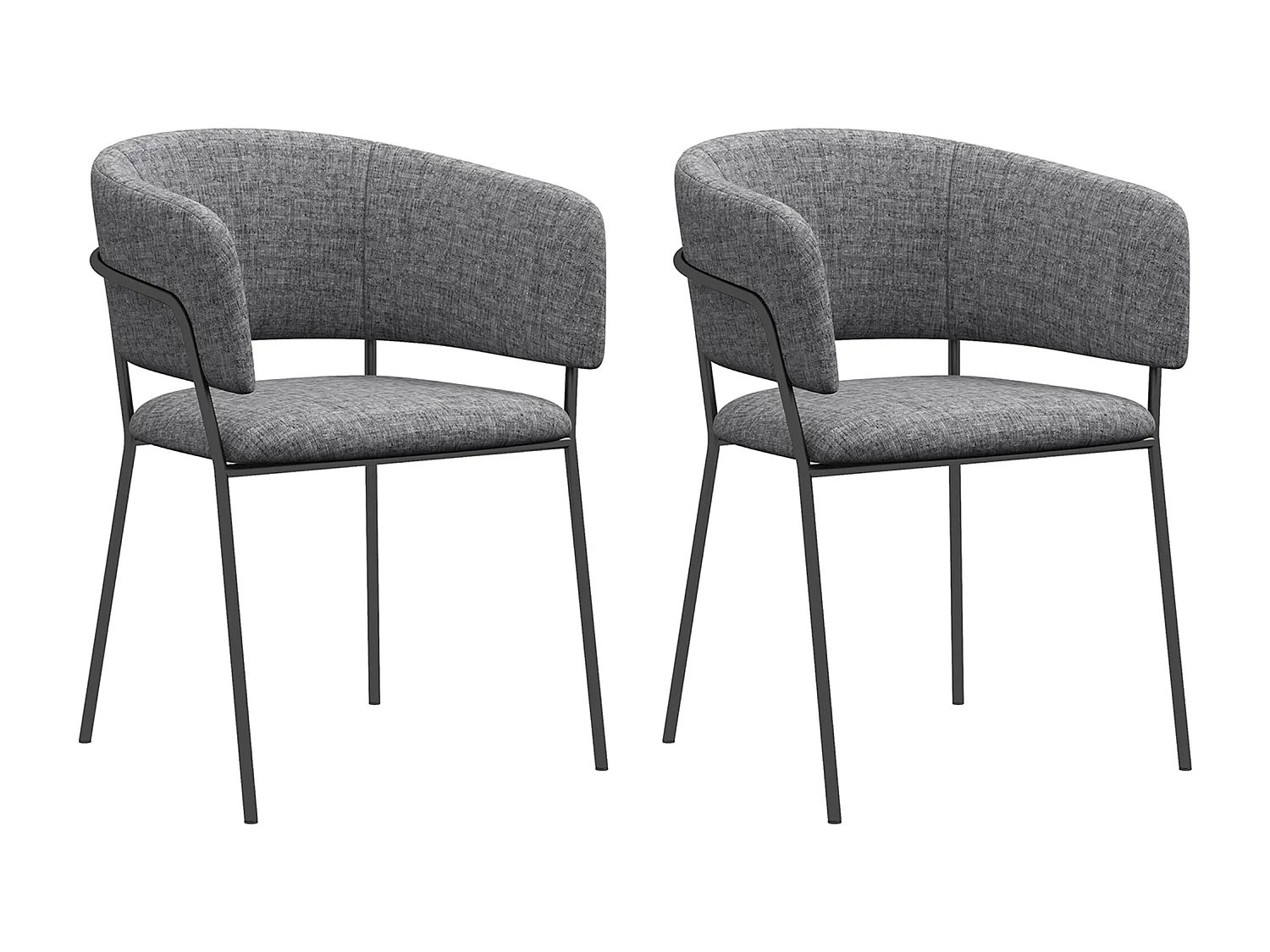 Lot de 2 chaises design piètement acier noir aspect velours gris