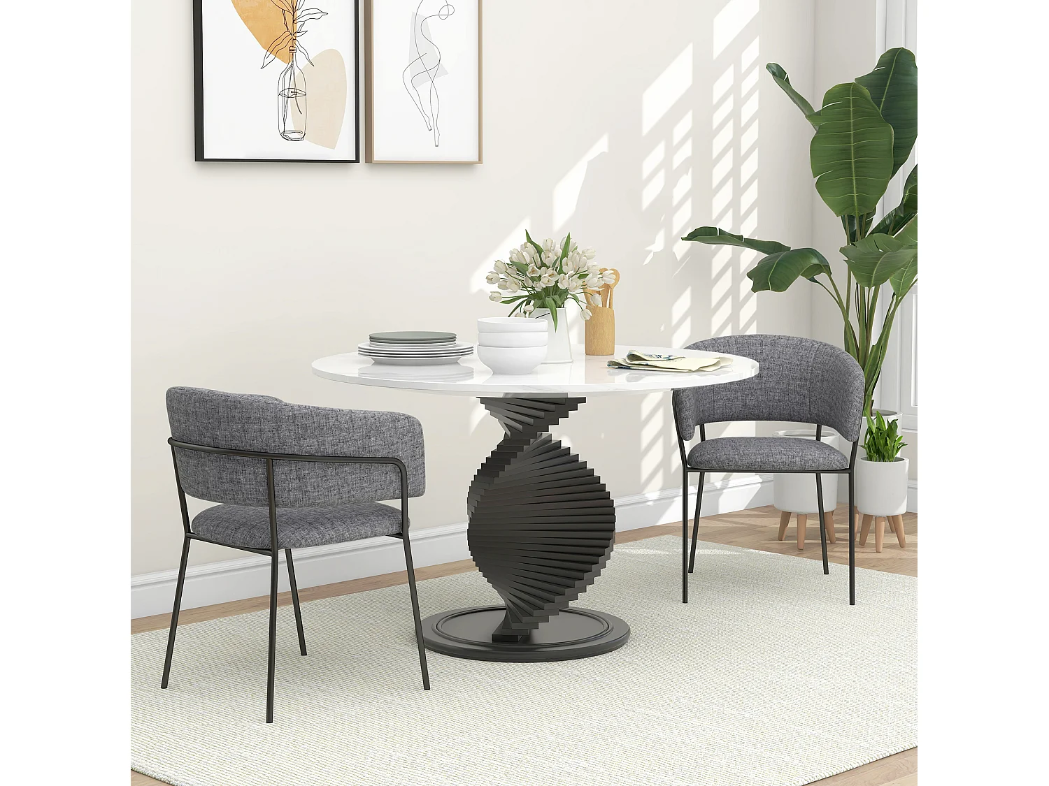 Lot de 2 chaises design piètement acier noir aspect velours gris