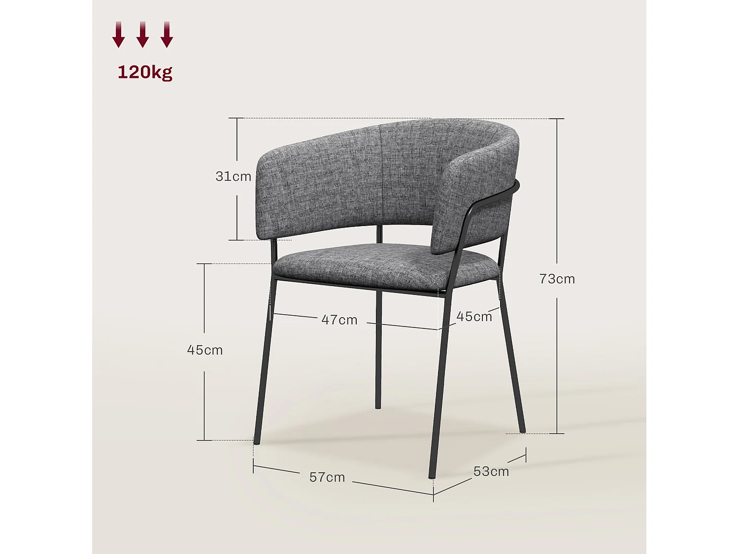 Lot de 2 chaises design piètement acier noir aspect velours gris