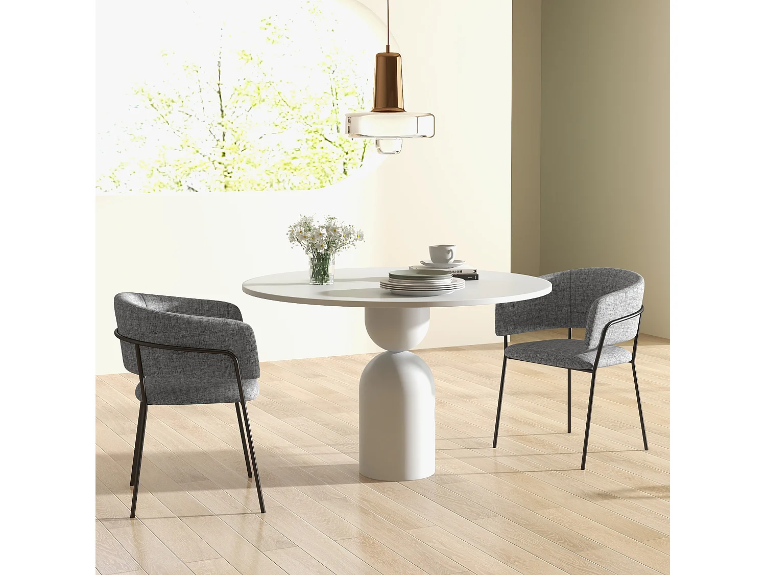 Lot de 2 chaises design piètement acier noir aspect velours gris