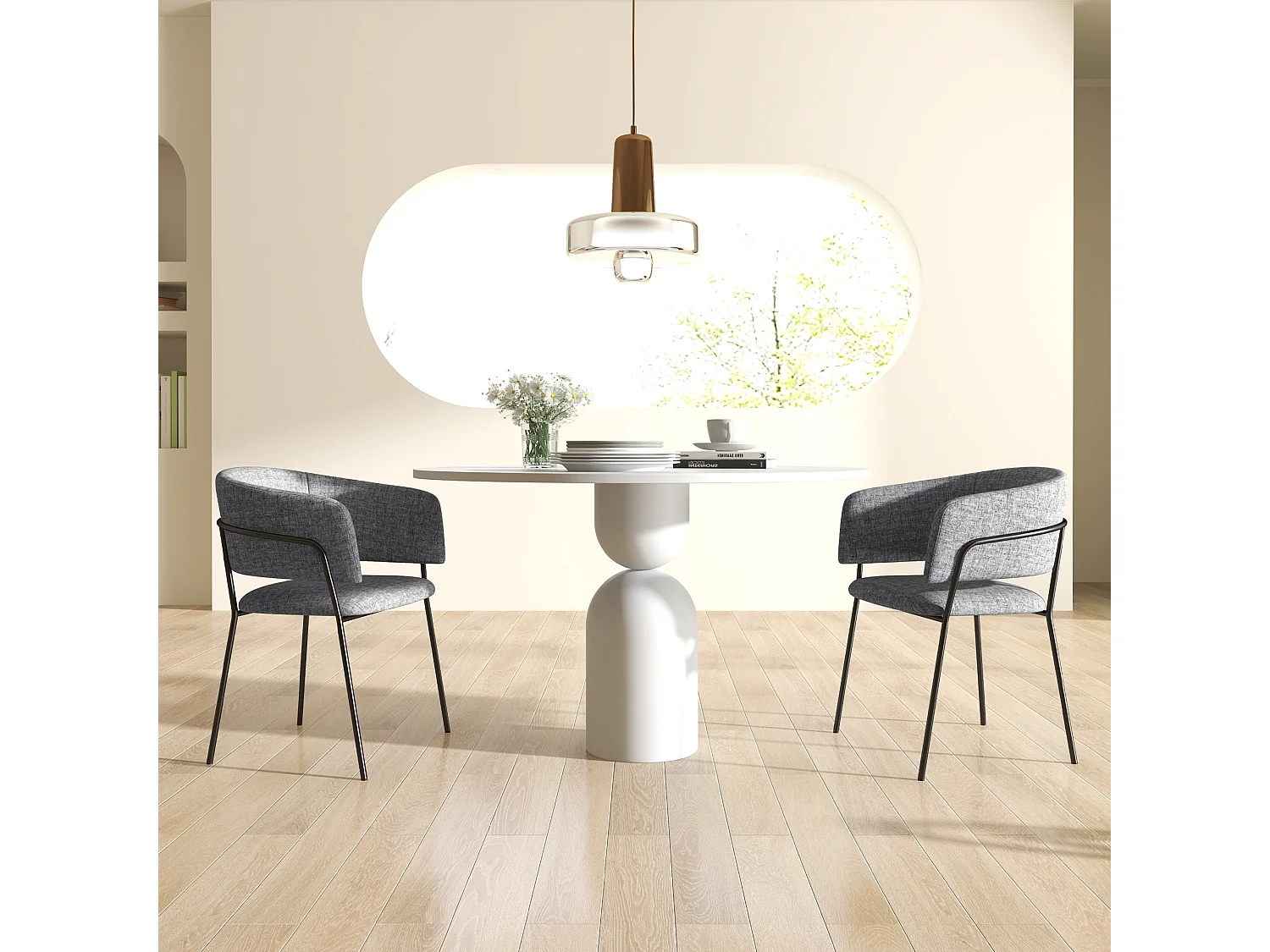 Lot de 2 chaises design piètement acier noir aspect velours gris