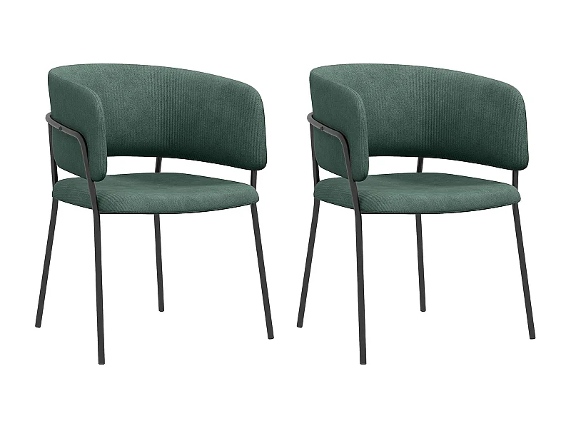 Lot de 2 chaises design piètement acier noir aspect velours vert