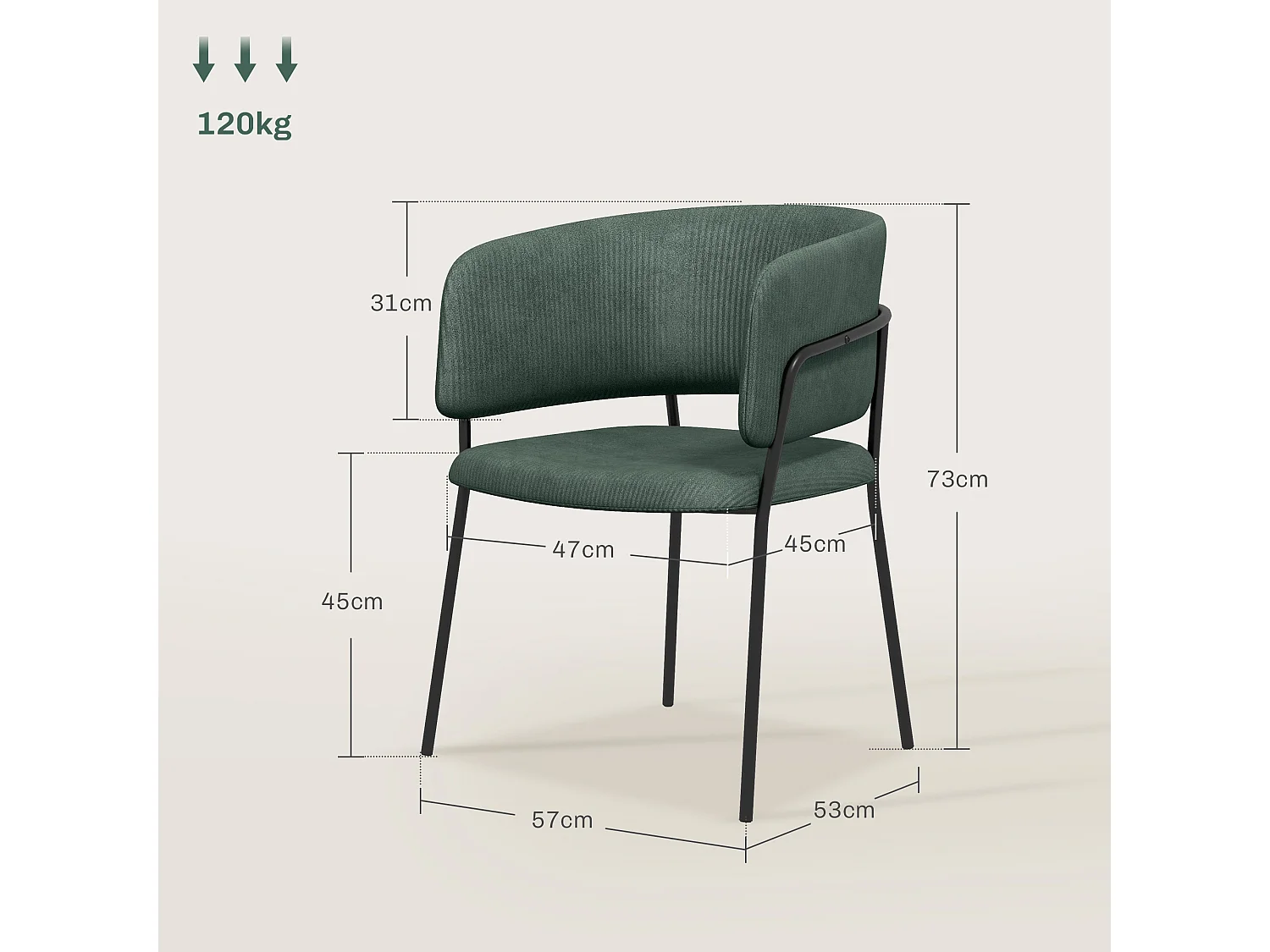 Lot de 2 chaises design piètement acier noir aspect velours vert