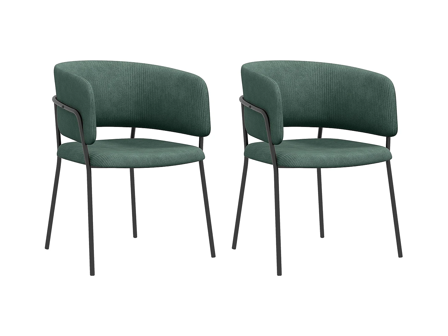 Lot de 2 chaises design piètement acier noir aspect velours vert
