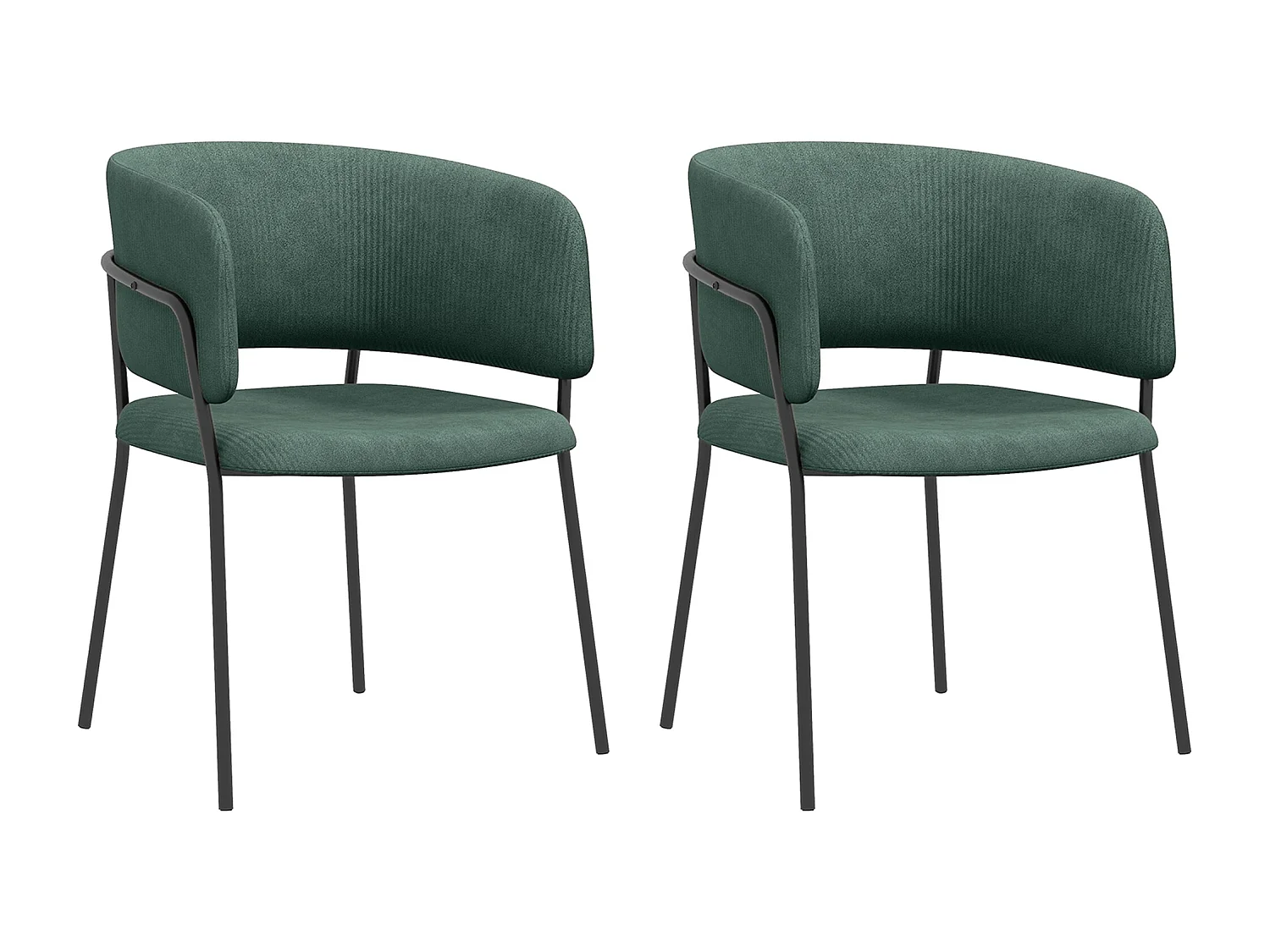 Lot de 2 chaises design piètement acier noir aspect velours vert