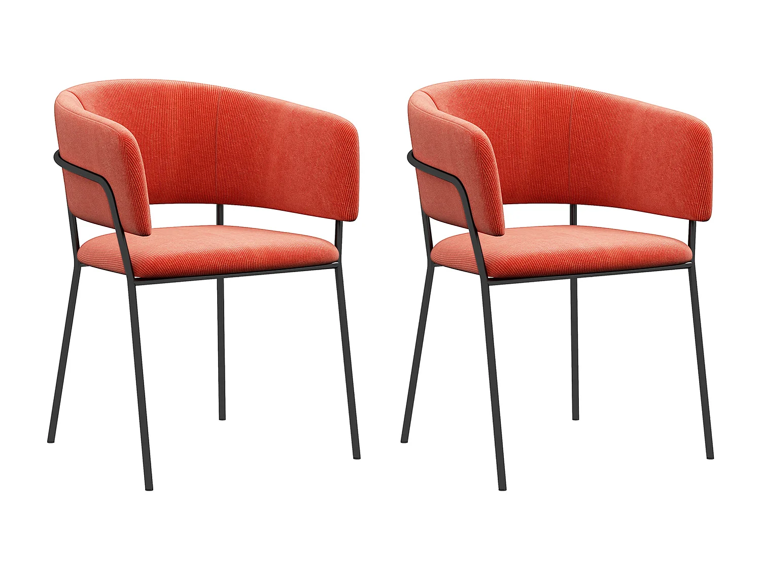 Lot de 2 chaises design piètement acier noir aspect velours orange
