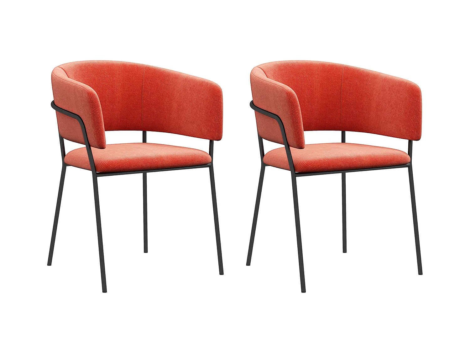 Lot de 2 chaises design piètement acier noir aspect velours orange