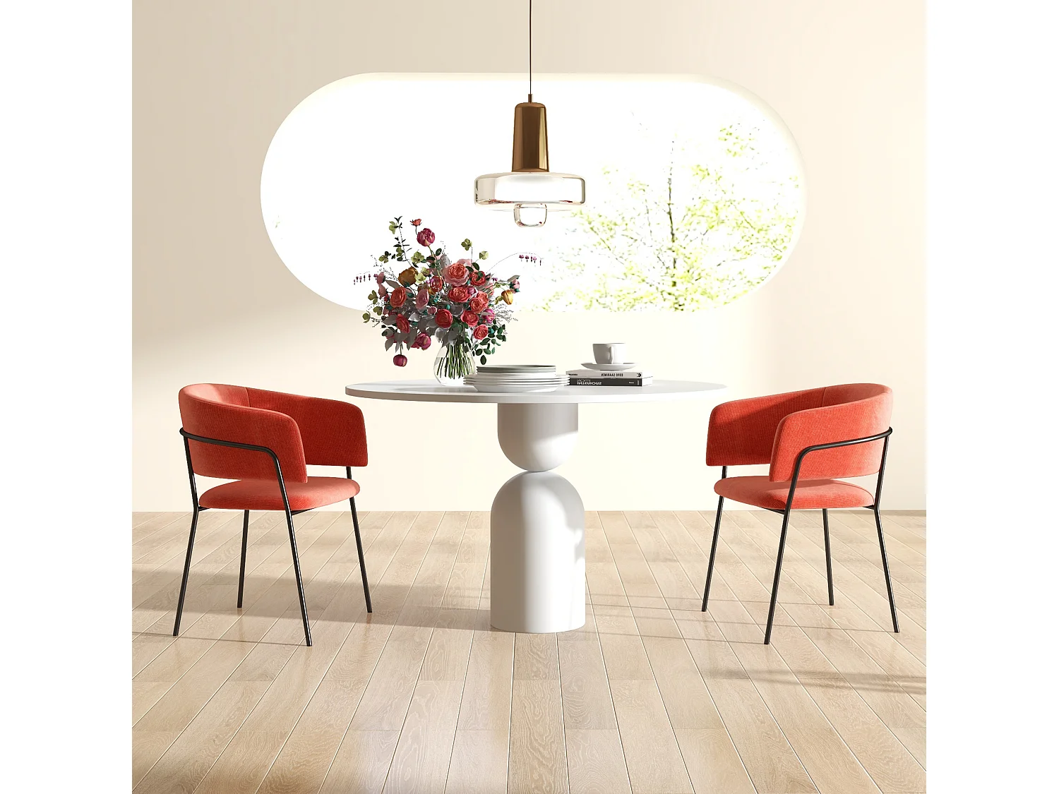 Lot de 2 chaises design piètement acier noir aspect velours orange