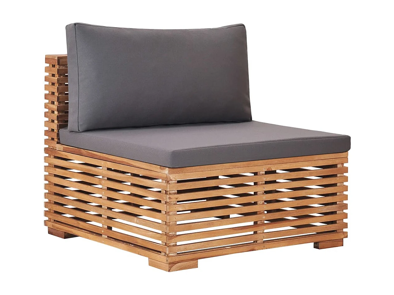 Canapé central de jardin avec coussin gris Bois de teck solide