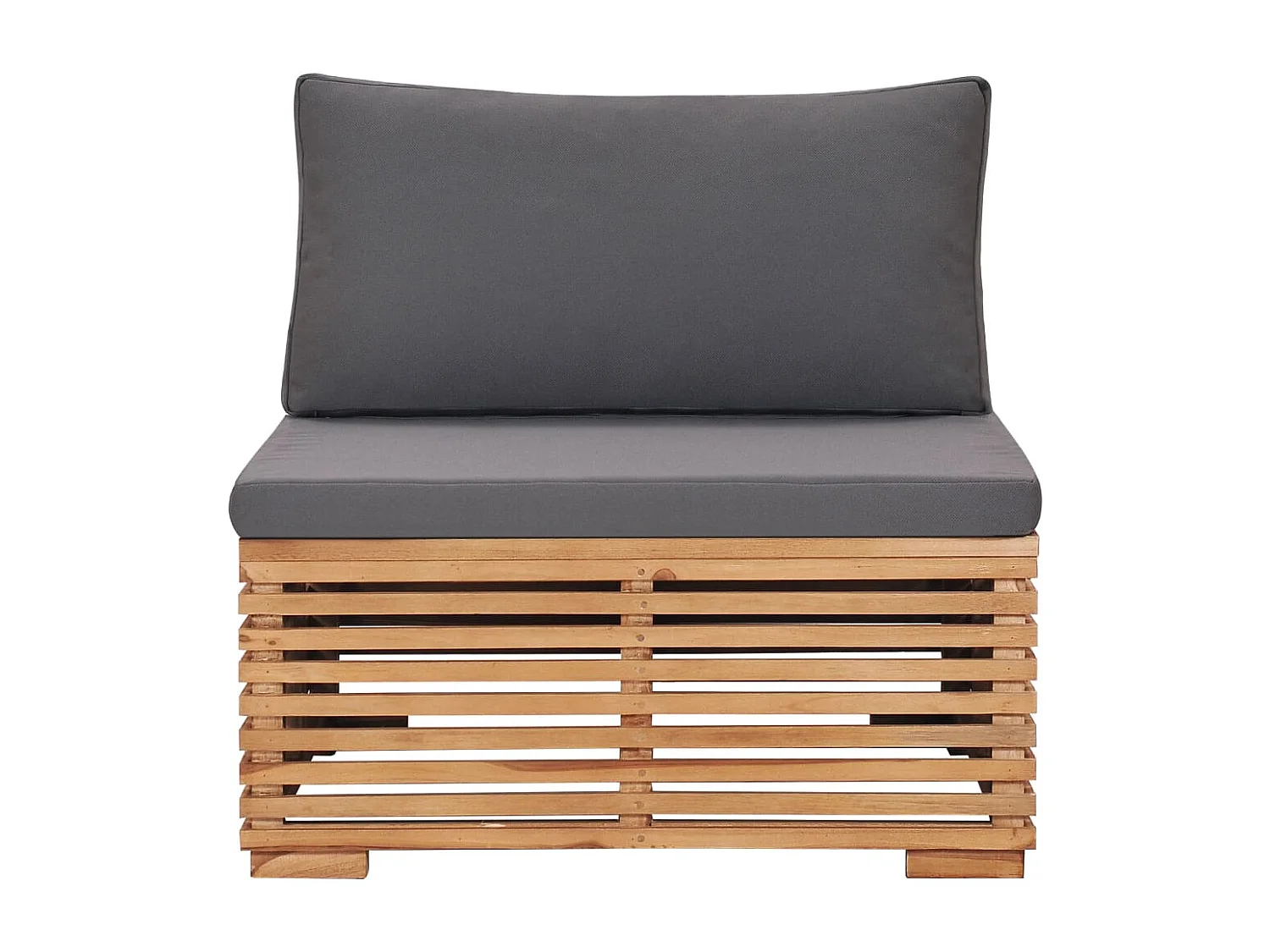 Canapé central de jardin avec coussin gris Bois de teck solide